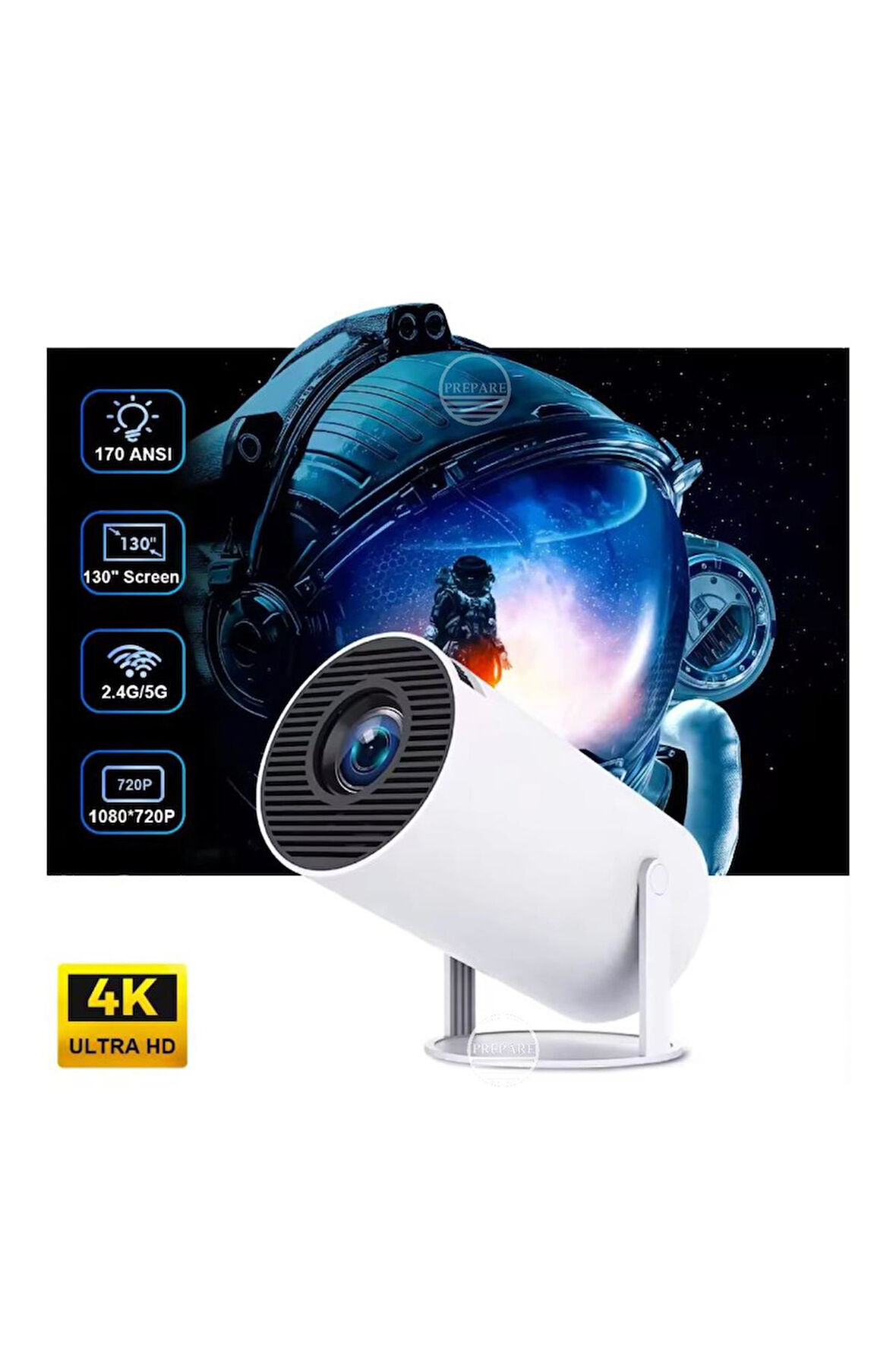 HD 4K Destekli Projeksiyon Cihazı Android Ekran Yansıtma 130 inç Spotlight 1080p Projeksiyon Cihazı