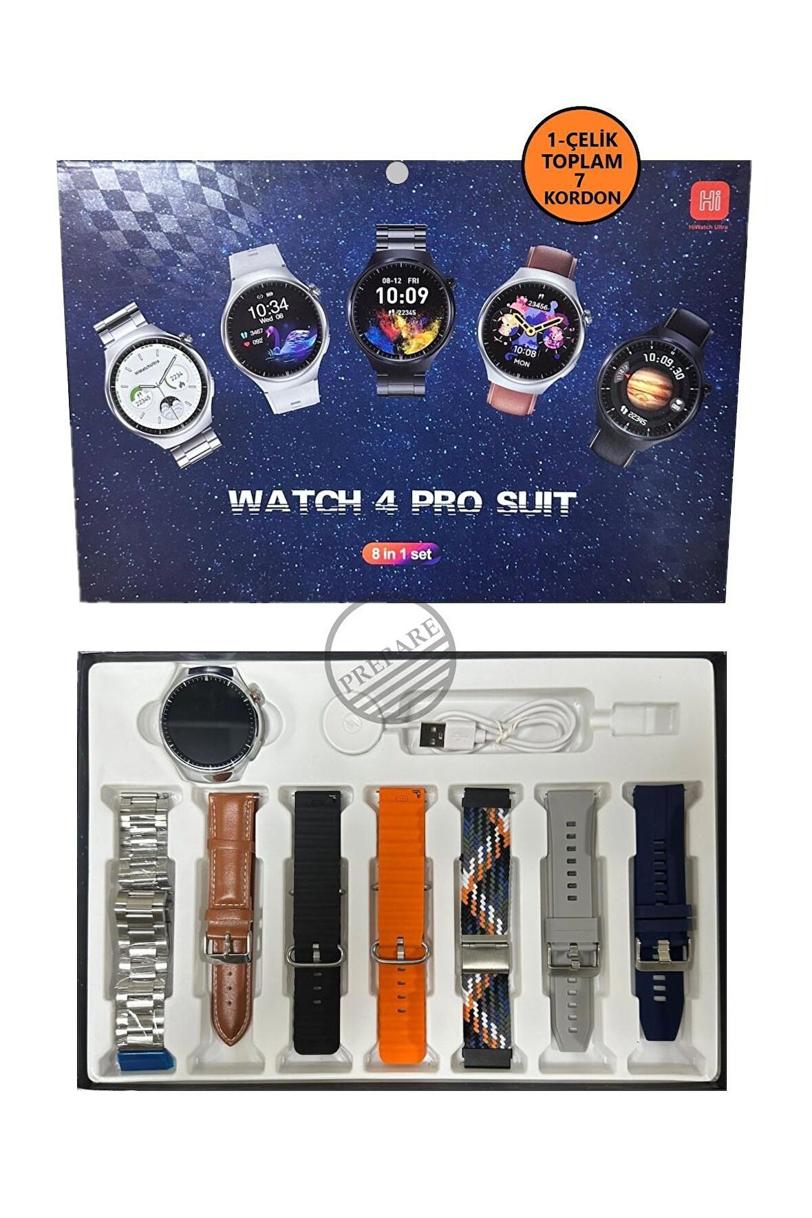 Watch 4 Pro Suit 7 Kordonlu Tüm Cihazlara Uyumlu Sesli Görüşme Bildirim Özellikli Akıllı Saat