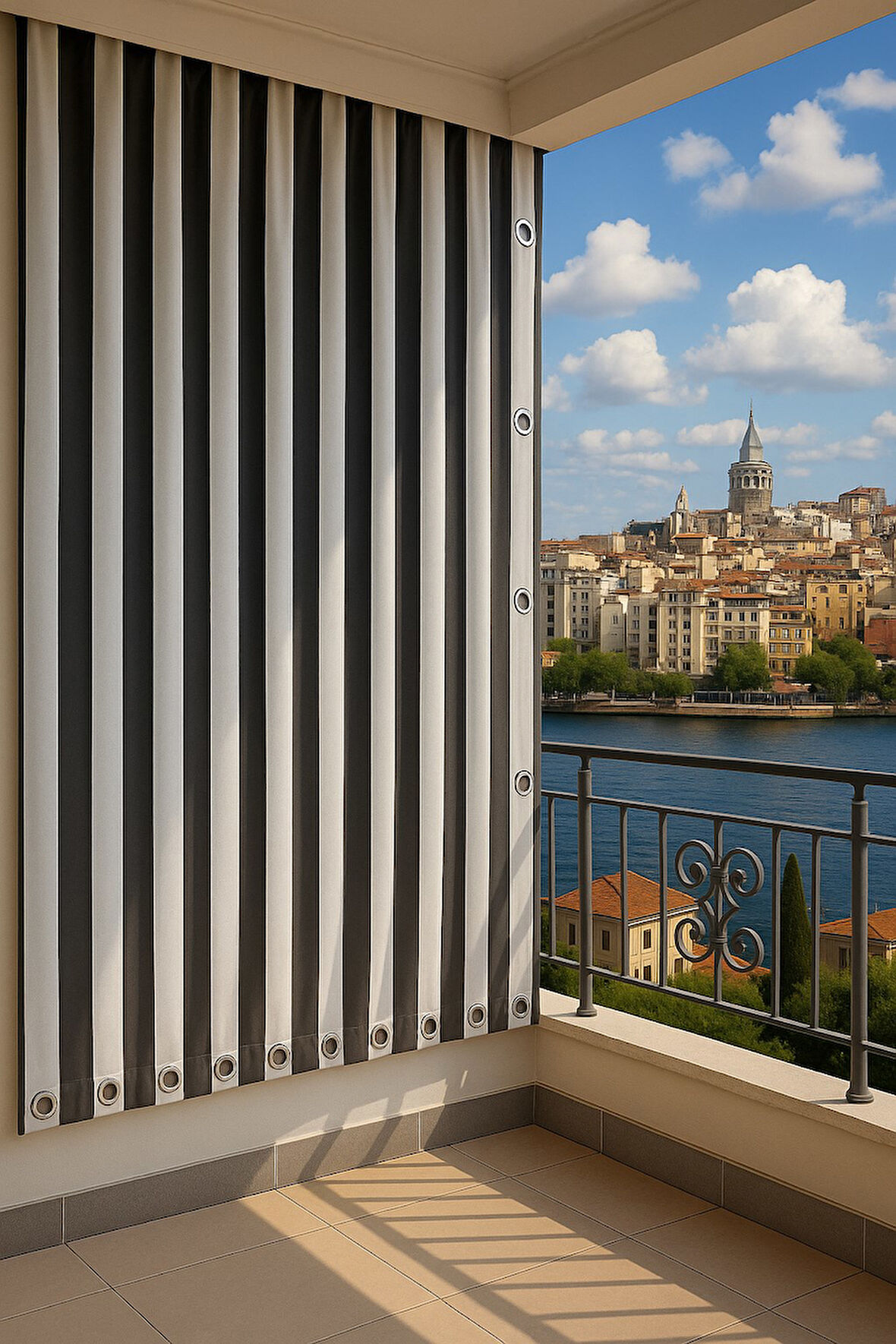 GENCER Home Balkon Perdesi Kuş Gözü Ölçü Seçenekli Gri Beyaz