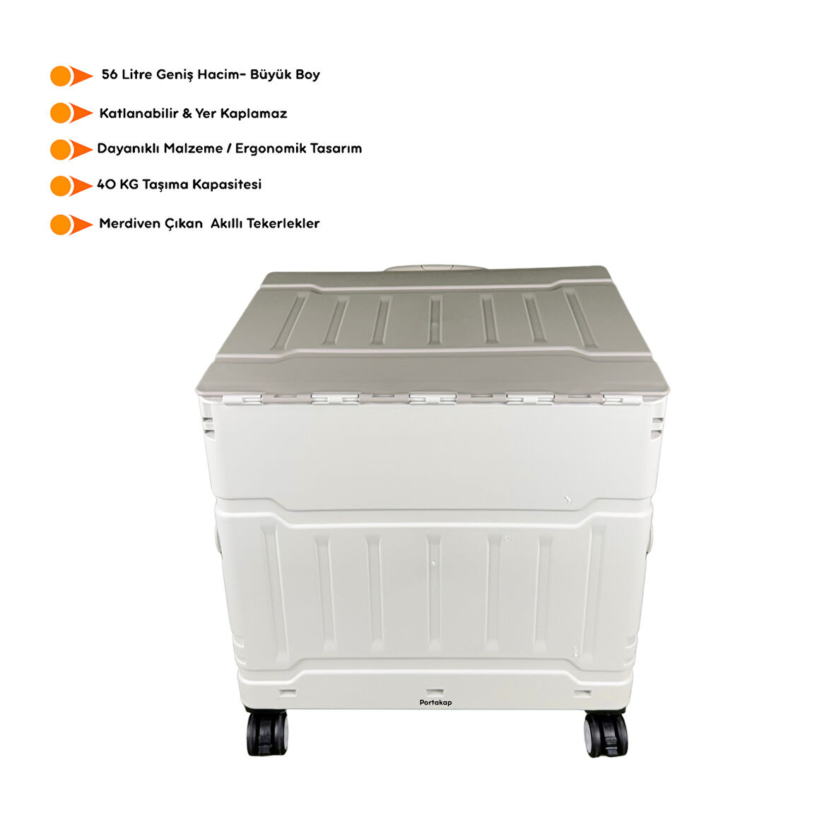 Portakap 8 Tekerlekli Gri 56L Büyük Boy Sabit Demir Tutacaklı Alışveriş Arabası