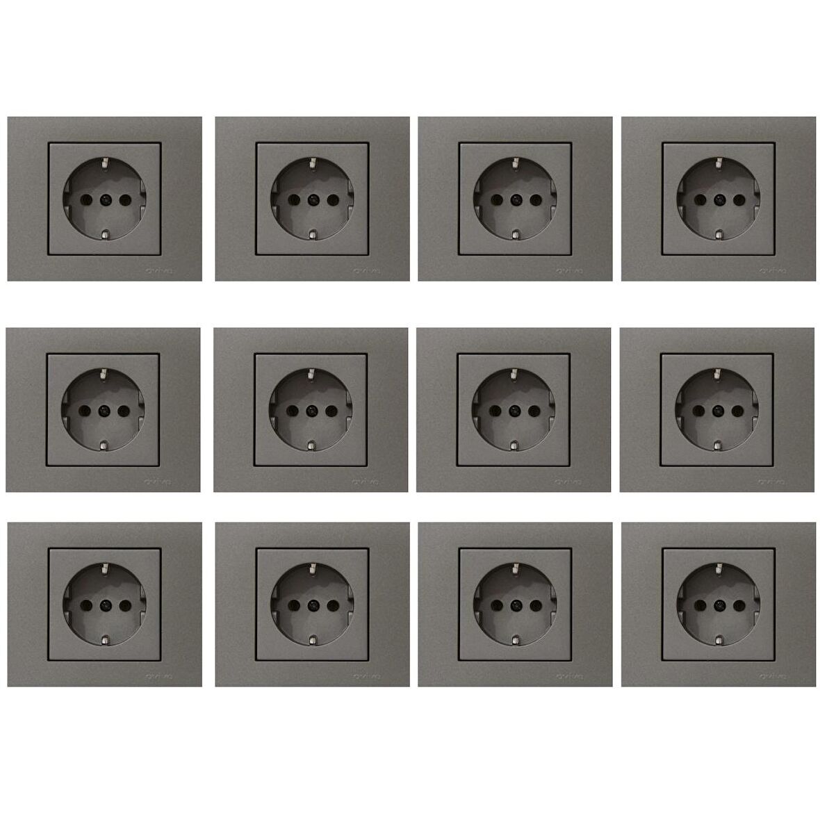 Ovivo Grano Antrasit Topraklı Priz 12'li Paket (Çerçeve Dahil)