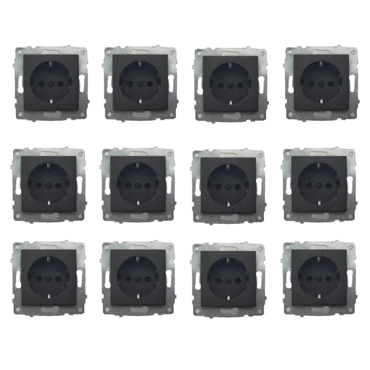 Ovivo Grano Siyah Topraklı Priz 12'li Paket Çerçevesiz  (Mekanizma)