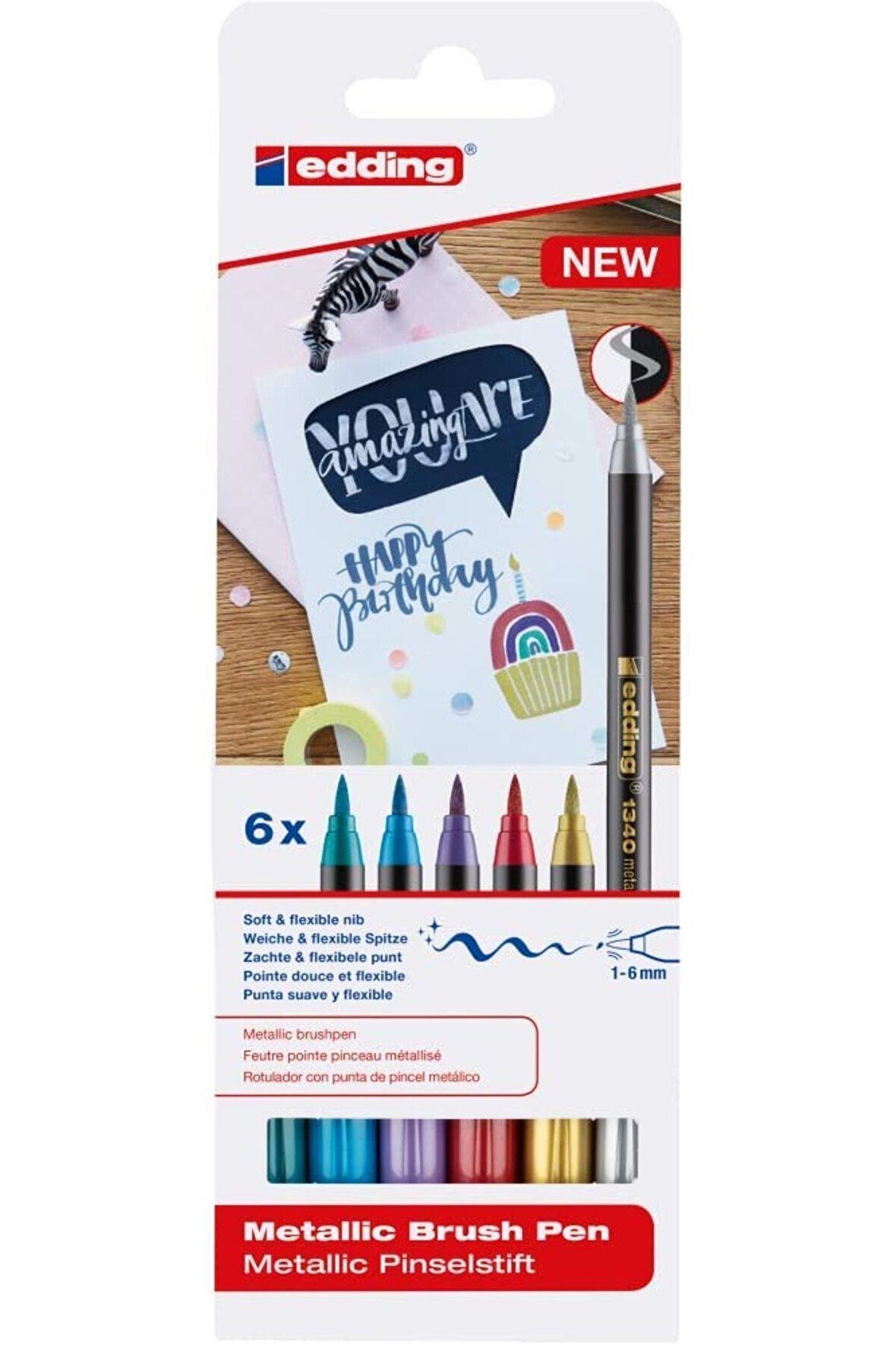 1340 Brush Pen 6'lı Metalik Fırça Uçlu Kalem Set