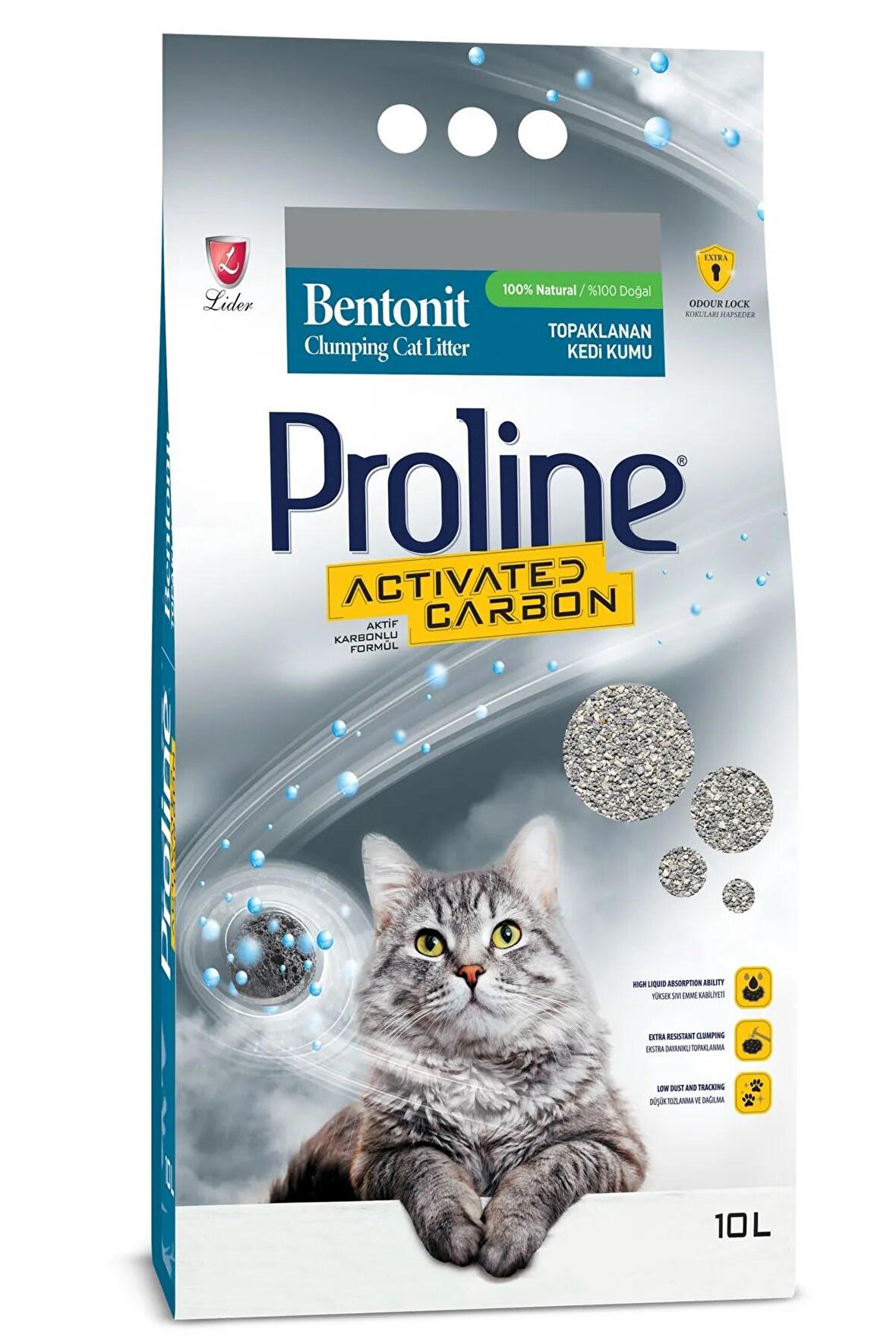 Proline Aktif Karbonlu İnce Tane Topaklanan Kedi Kumu 10 Lt