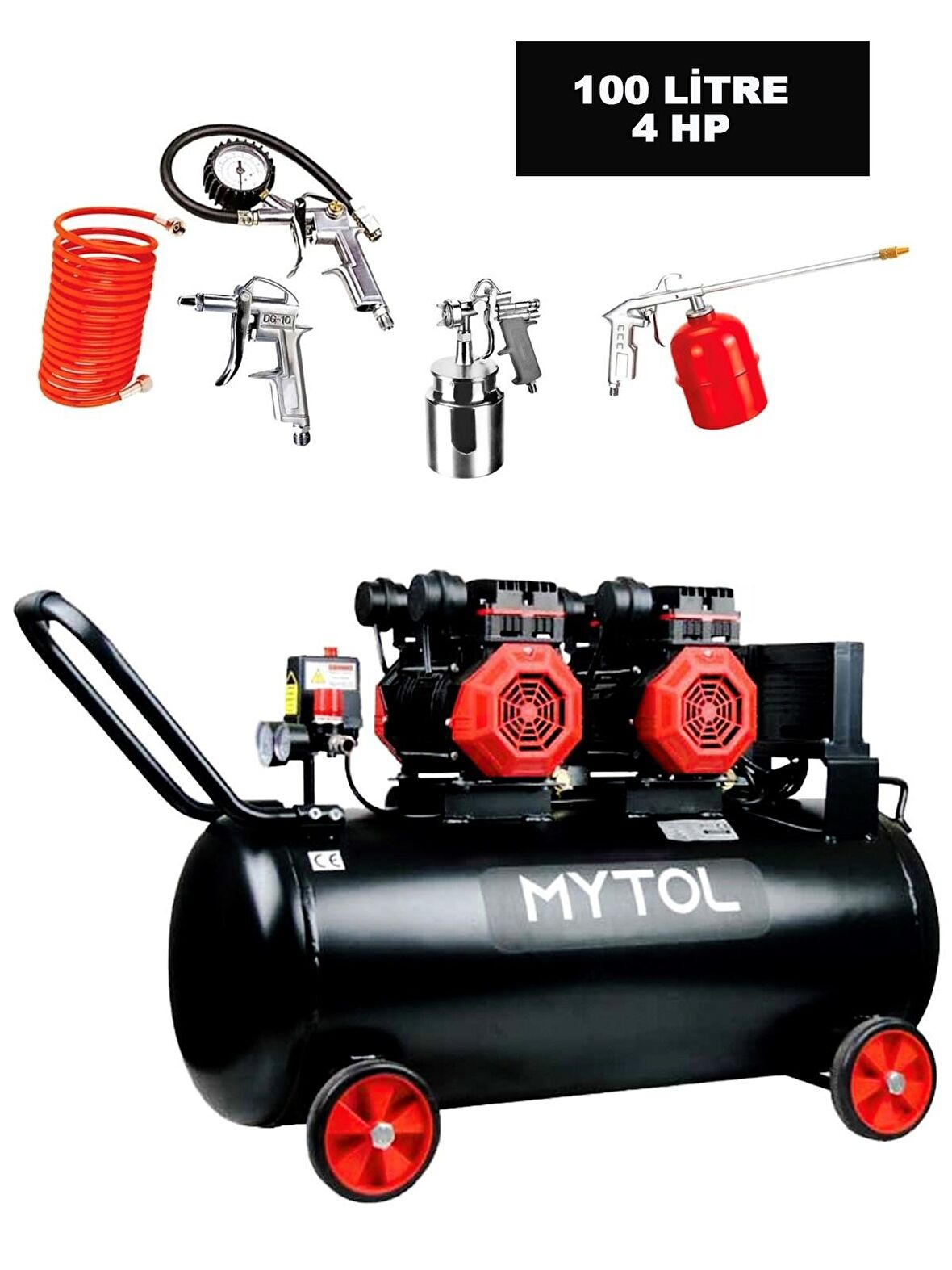 Rowemax Mytol MYK1001 4.0Hp 100L Yüksek Hızlı Kompresör Sessiz Yağsız 5 li Havalı Set