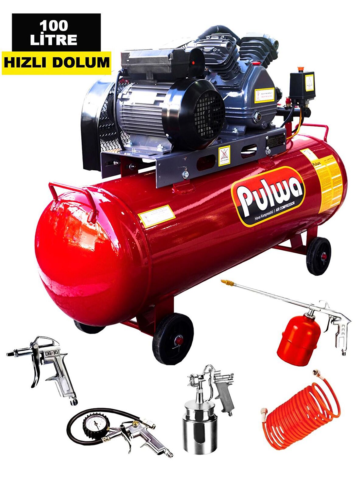 Rowemax Çift Pistonlu 100 Litre 8 Bar / 2hp  Yağlı Sesli Süper Hızlı Dolum Kompresör Havalı Set