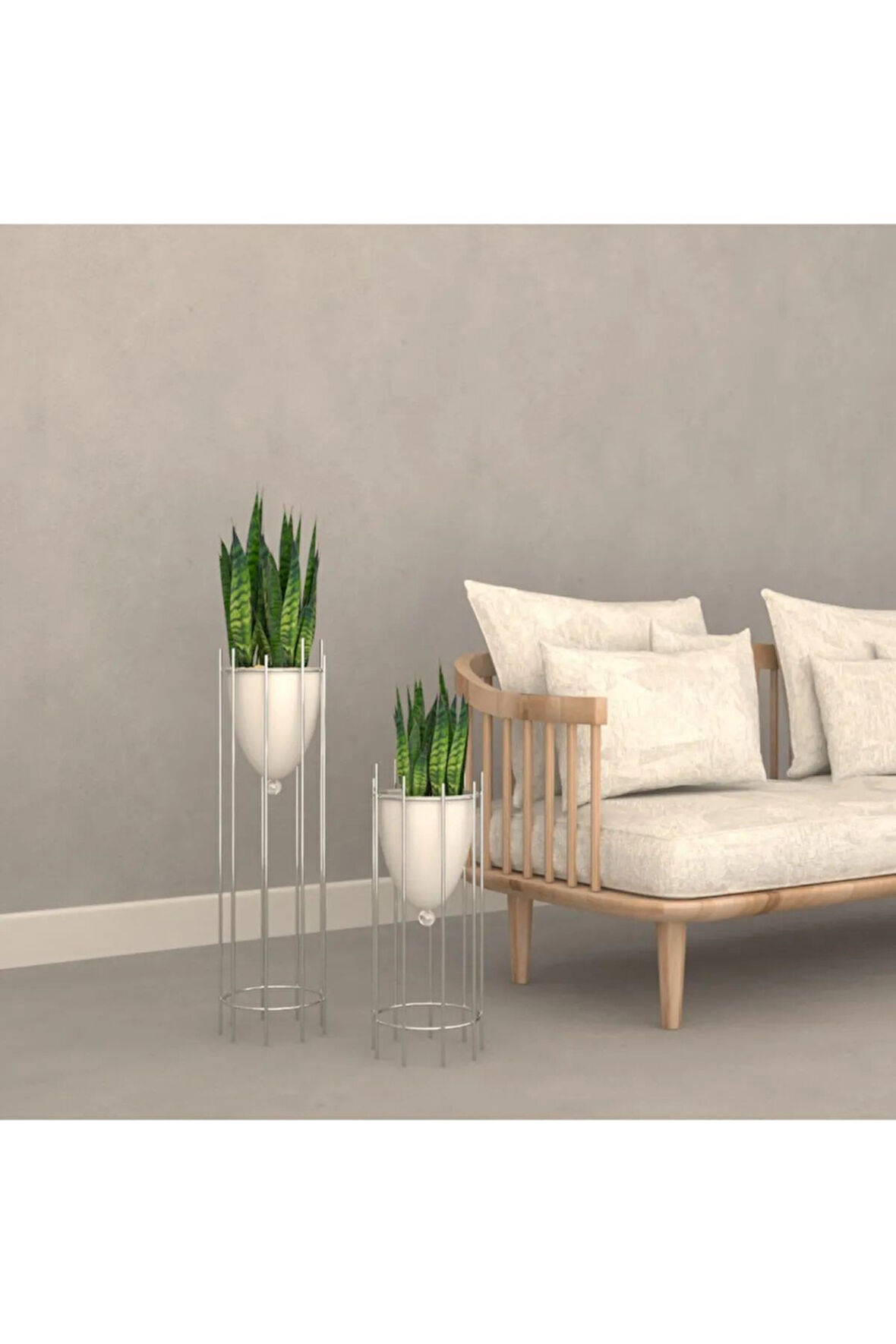 Krom Kaplı 2'li Dekoratif Saksılık Siyah ve Beyaz