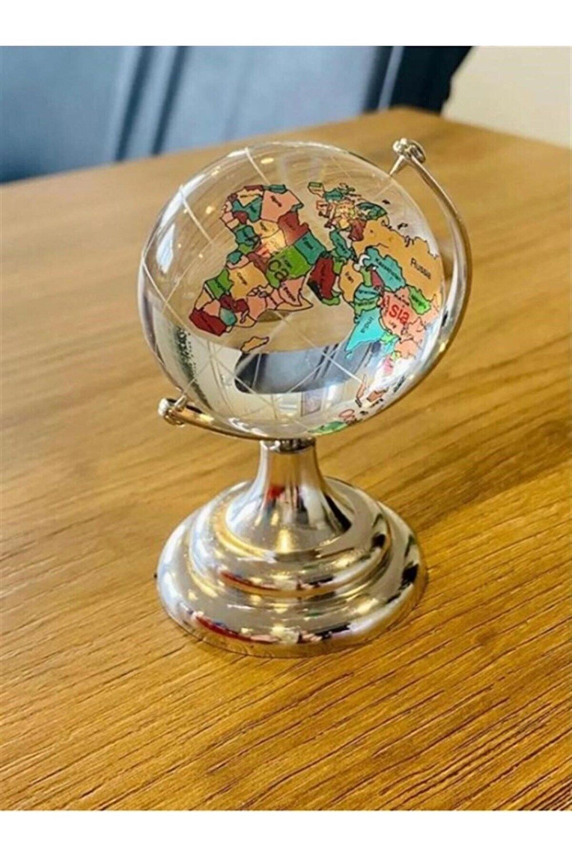5 cm Çap Ayaklı Kristal Cam Renkli Dünya Haritası Küre Mini Kristal Renkli Cam Dünya Küresi