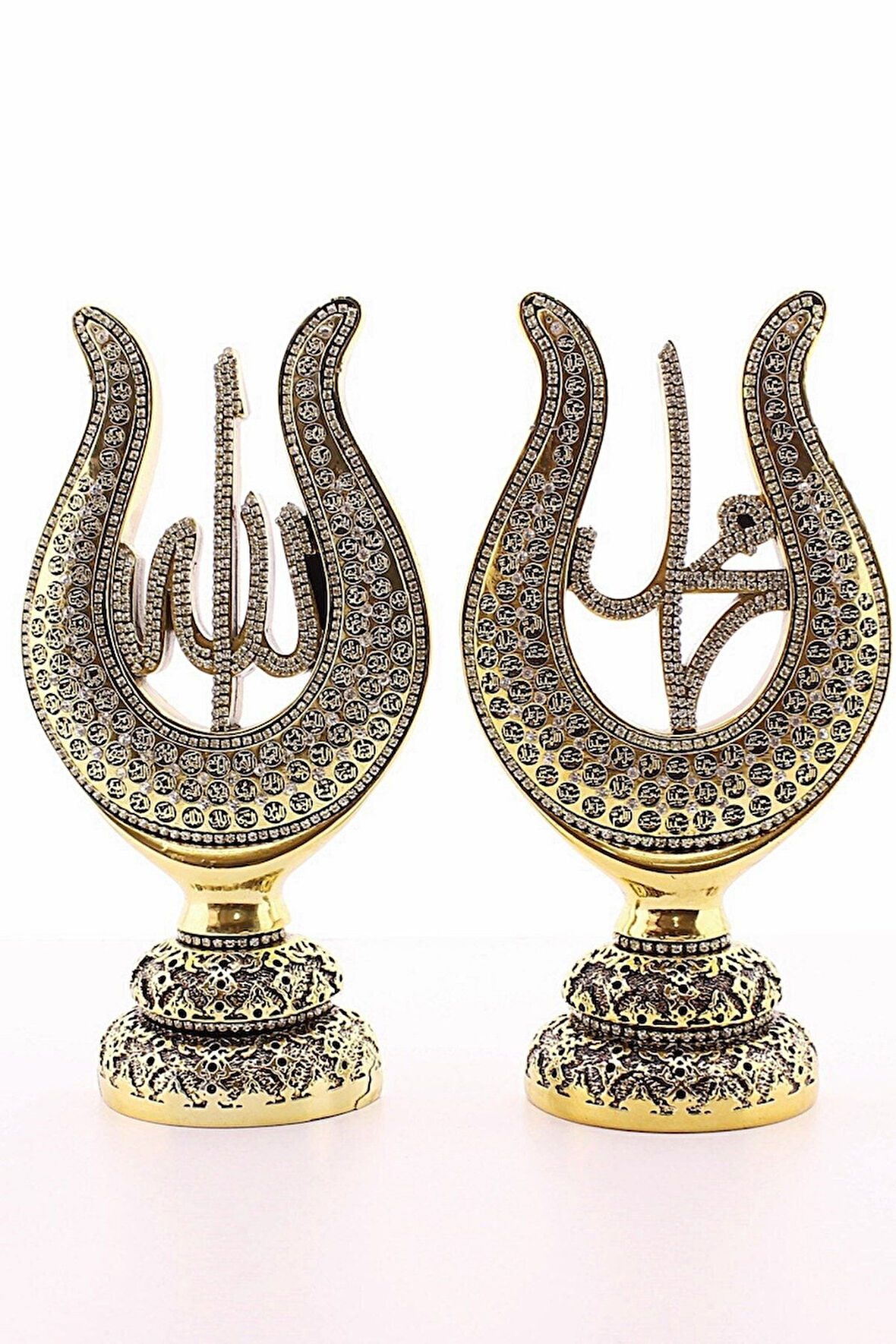 2'li  Lale Lafız Gold Allah MuhammedOrta Boy Biblo Polyester Üzerine Metal Kaplama Biblo ​​​​​​​22CM