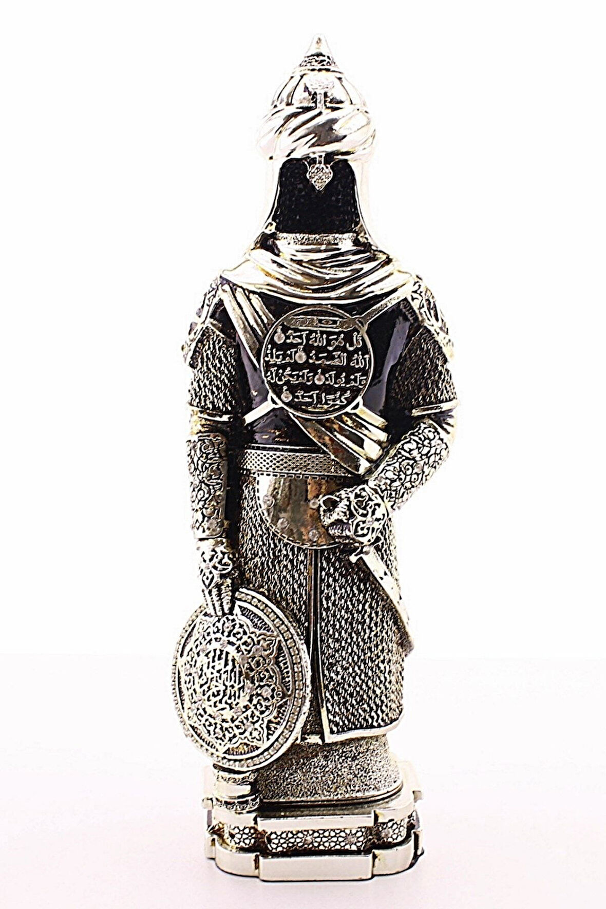 Biblo 3 Boyut Büyük Boy Zırhlı Cevşen Ayetli Asker Gümüş Polyester Üzerine Metal Kaplama Biblo 32 Cm