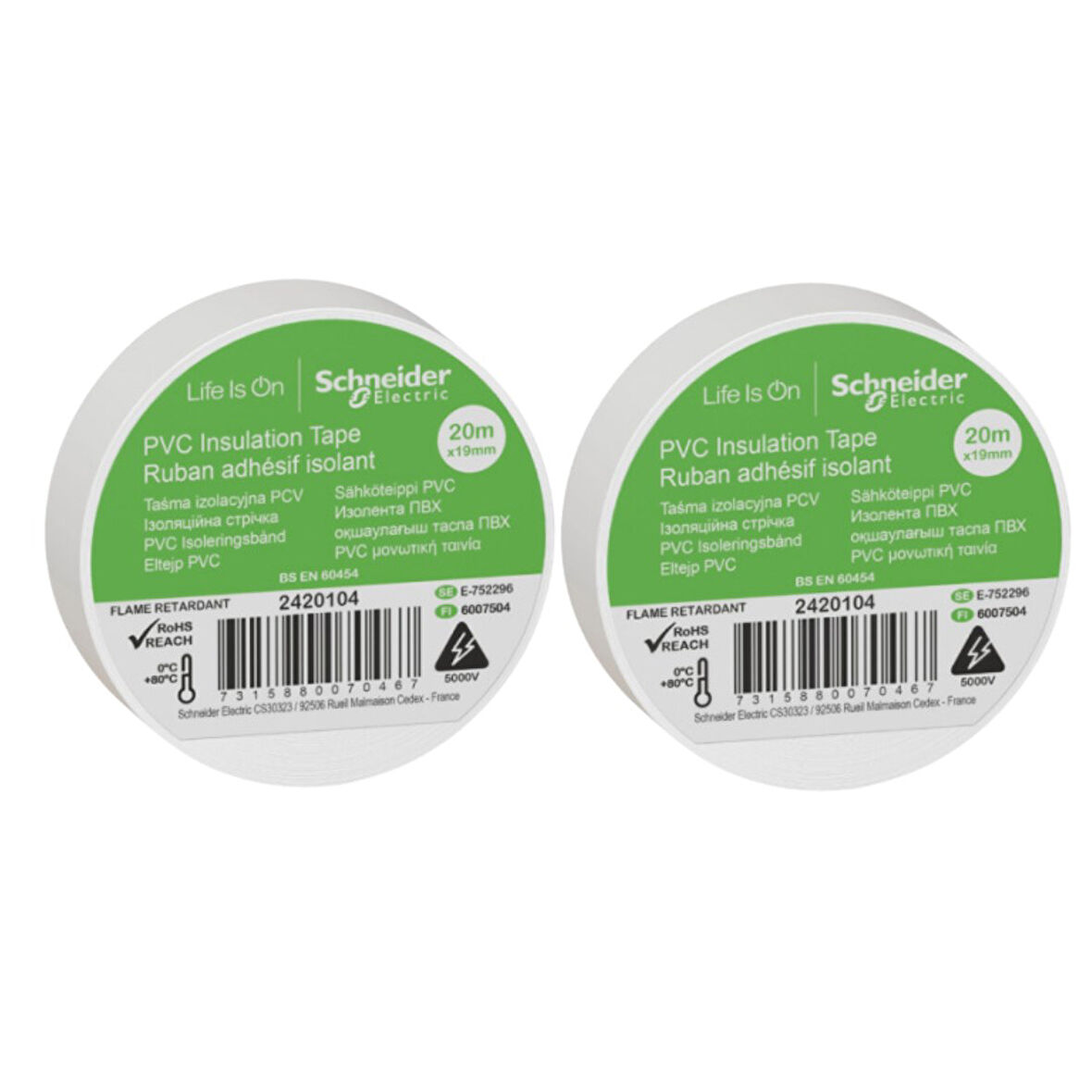 Schneider Beyaz İzole Elektrik Bandı 19 mm x 20 Metre -2 adet