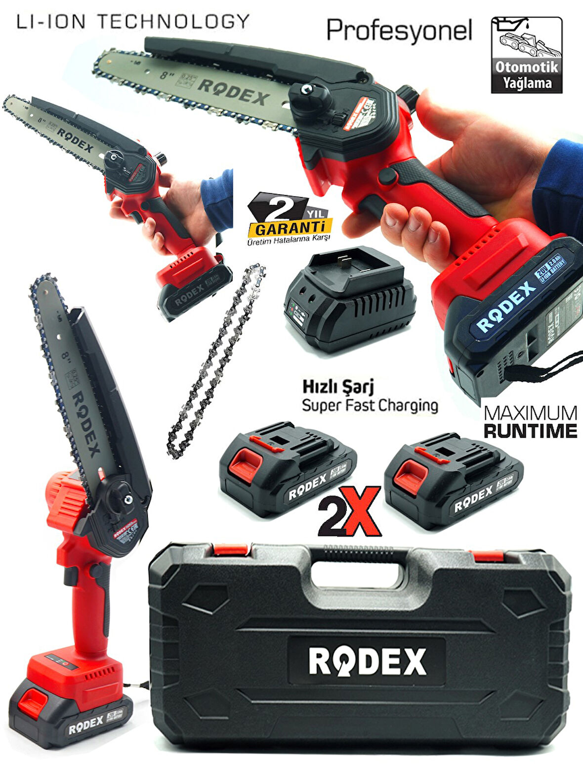 Germany Style Rodex Kömürsüz Motor Çift Akülü Budama Testeresi Dal Budama Makinesi