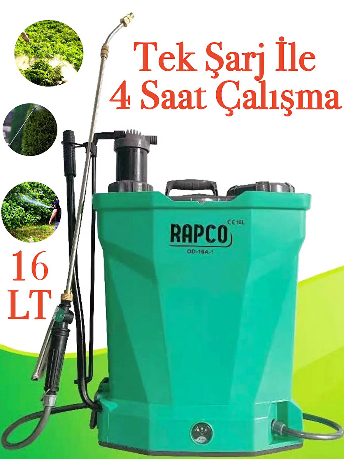 ROWERMAX Rapco Turbo 16 Lt Şarjlı ve Kollı Sırt Tipi İlaç Pompası Akülü İlaçlama Makinesi