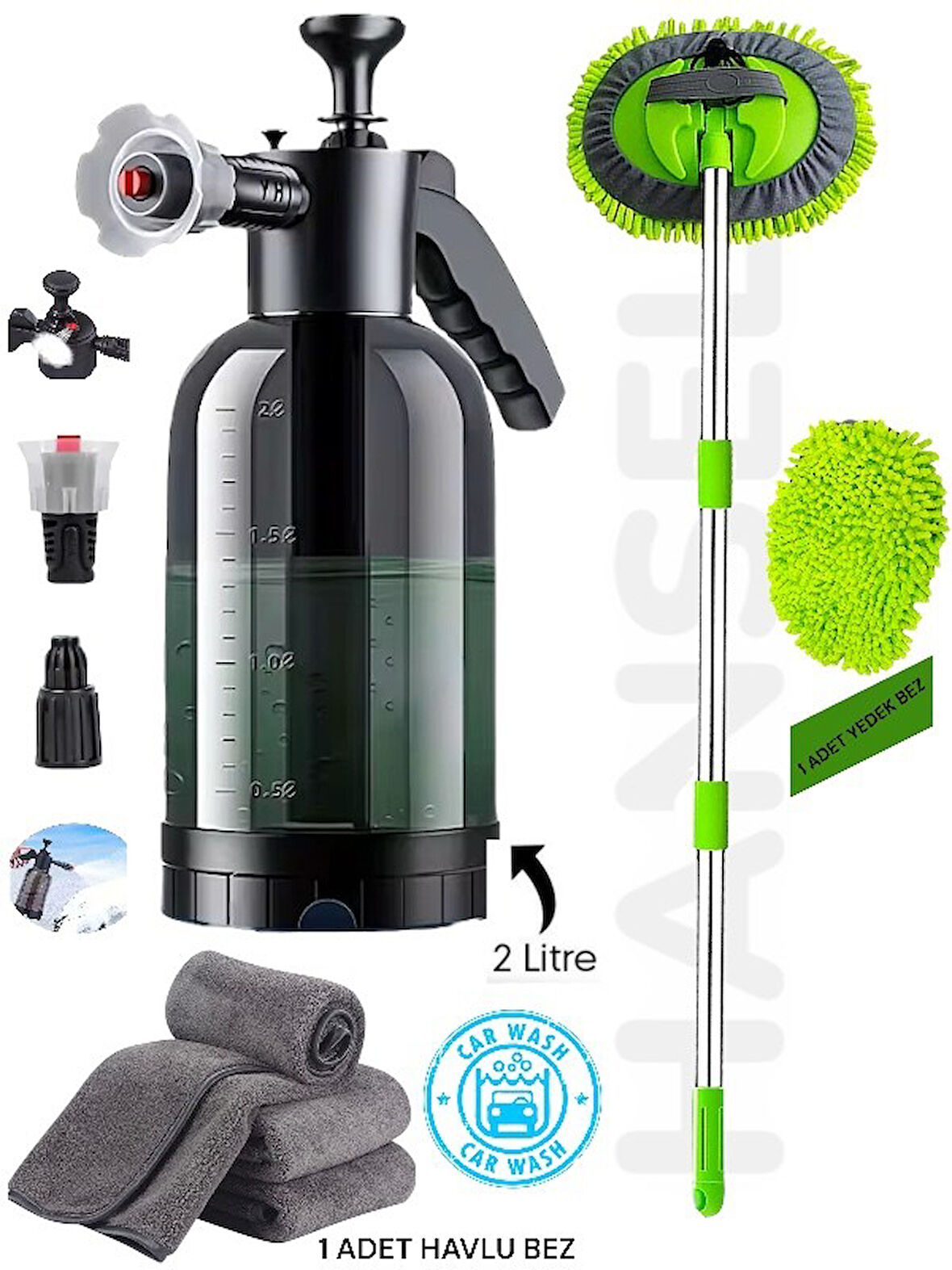 3'LÜ SET ULTRA Basınçlı Oto Yıkama Pompası Köpük Yapıcı +Mikrofiber Bez+Şönil Araba Yıkama Fırçası