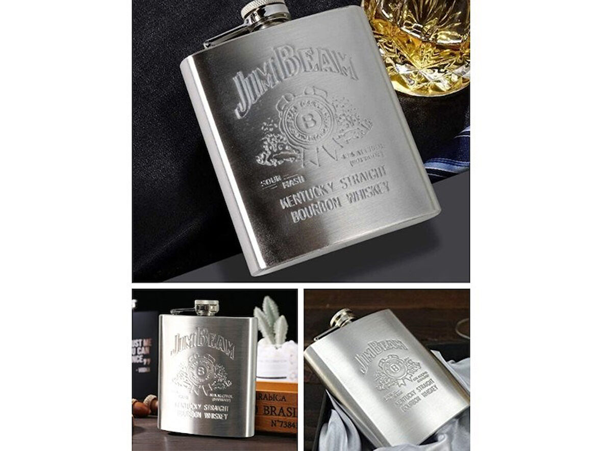 Konyak Alkol Matarası Paslanmaz Çelik Cep Matarası JimBeam 9 Oz içki Viski Konyak Alkol Matara 266Ml