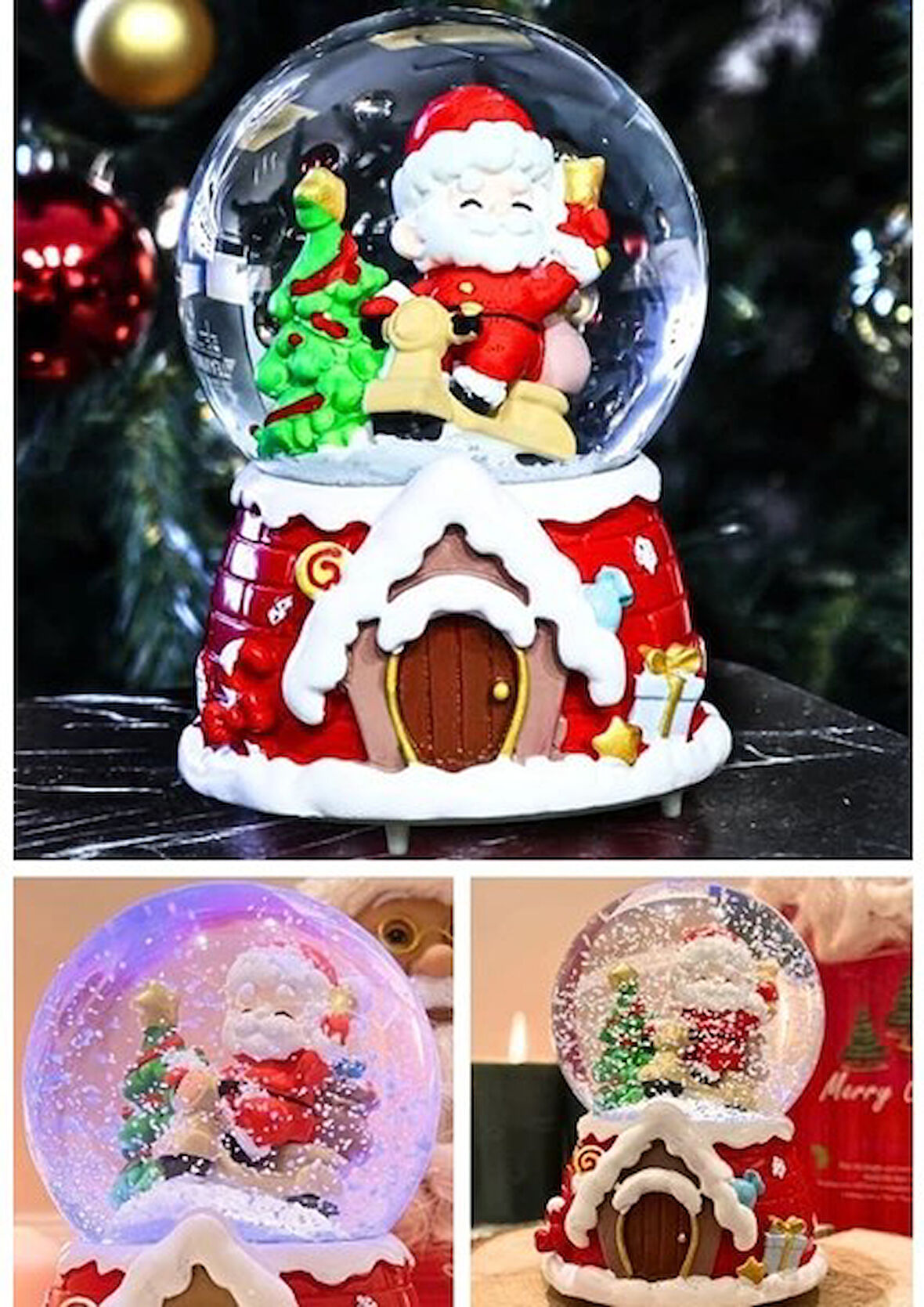 13 CM Noel Baba Hediyeler Temalı Işıklı Yılbaşı Noel Baba Hediyeler Temalı Kar Küresi Işıklı Müzikli