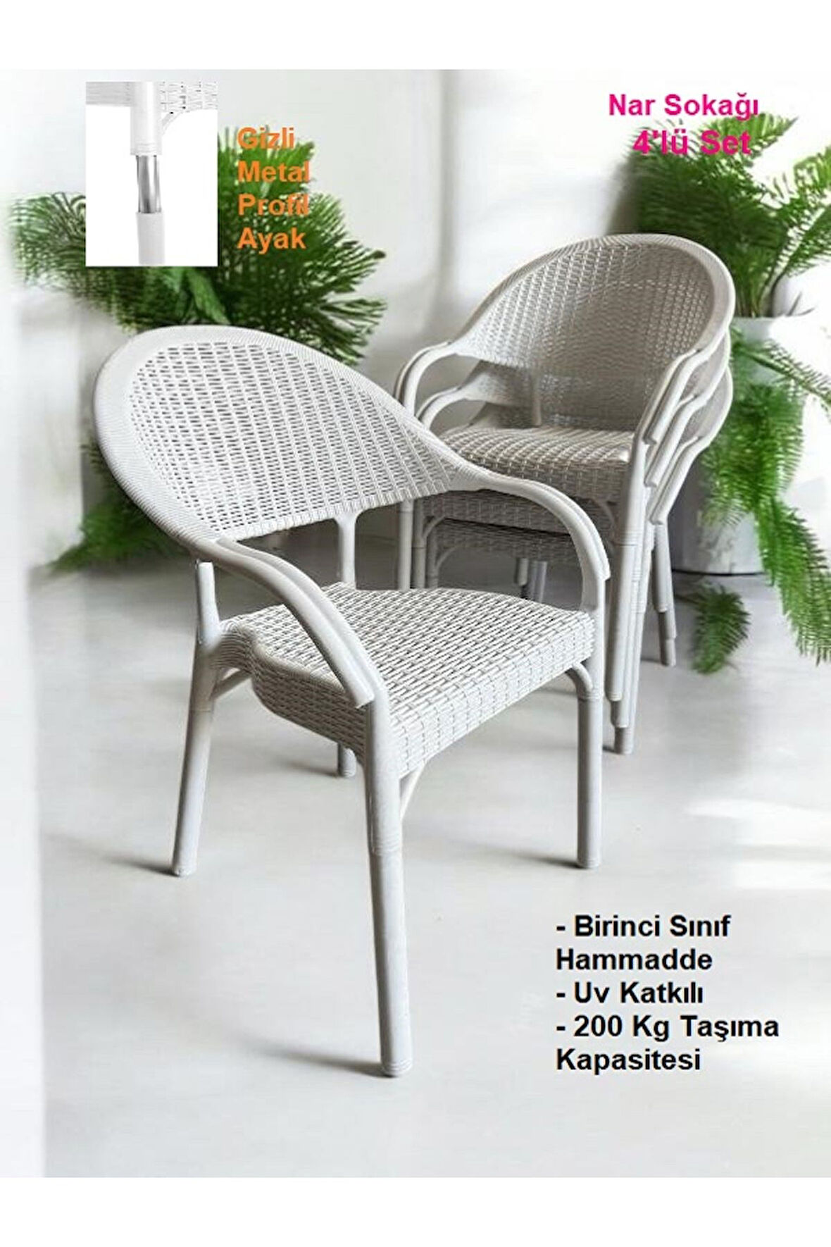 4 Adet Bambu Rattan Kollu Sandalye Koltuk 4'lü Set