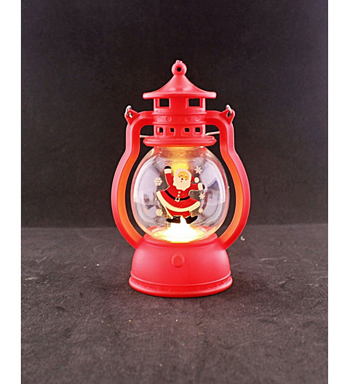 Dekoratif Yeni Yıl Hediyesi Noel Baba Temalı Led Mumlu Pilli Yılbaşı Kandili Kırmızı
