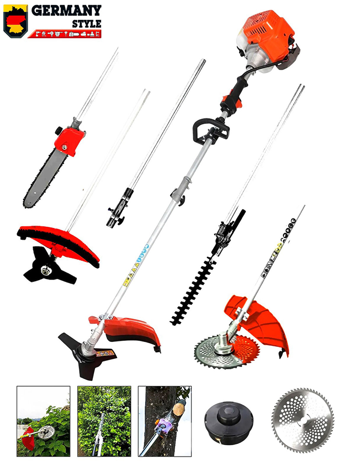 Germany Style Maxstar Seri 4 in 1 Benzinli Tırpan Çit Budama Budama Testeresi  Ot Çalı Dal Biçme