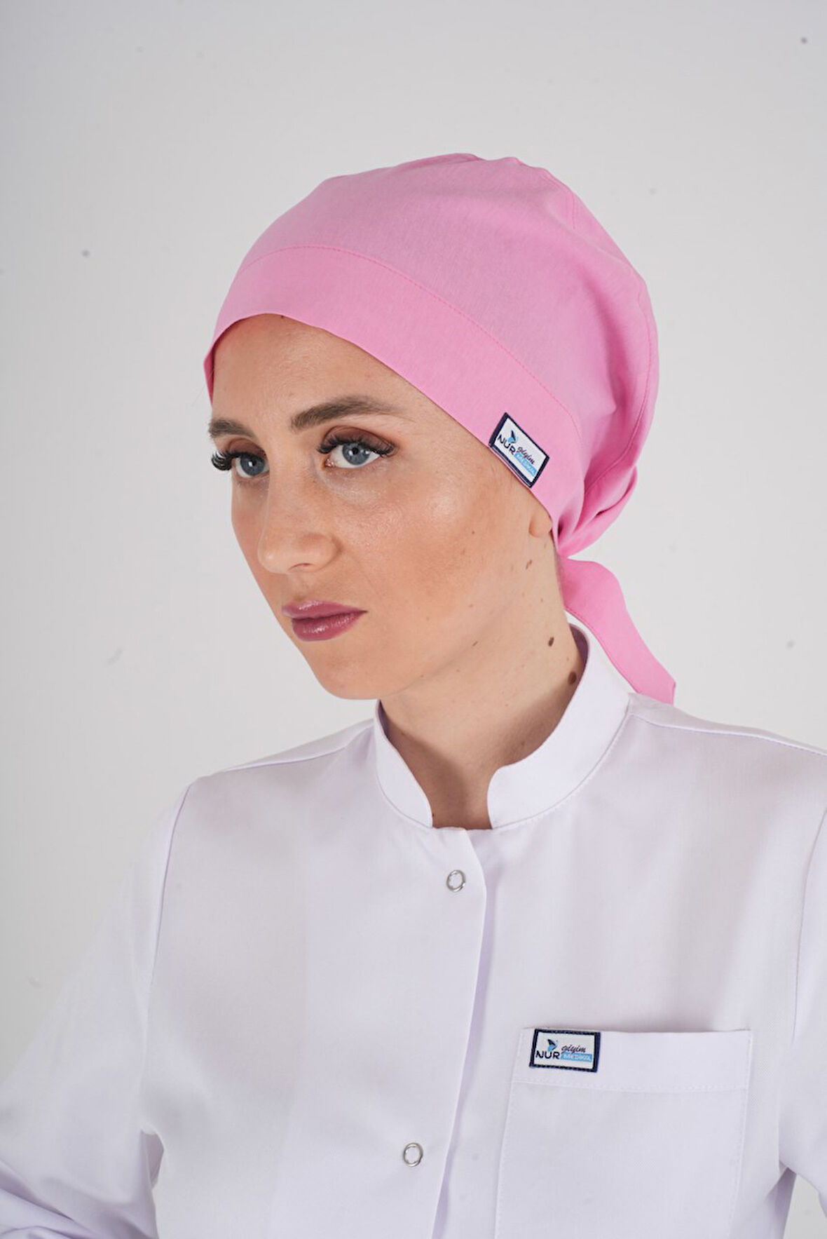 Tesettür Düz Şeker Pembesi Hemşire Doktor Aşçı Hastane Medikal Tesettür Cerrahi Bonesi