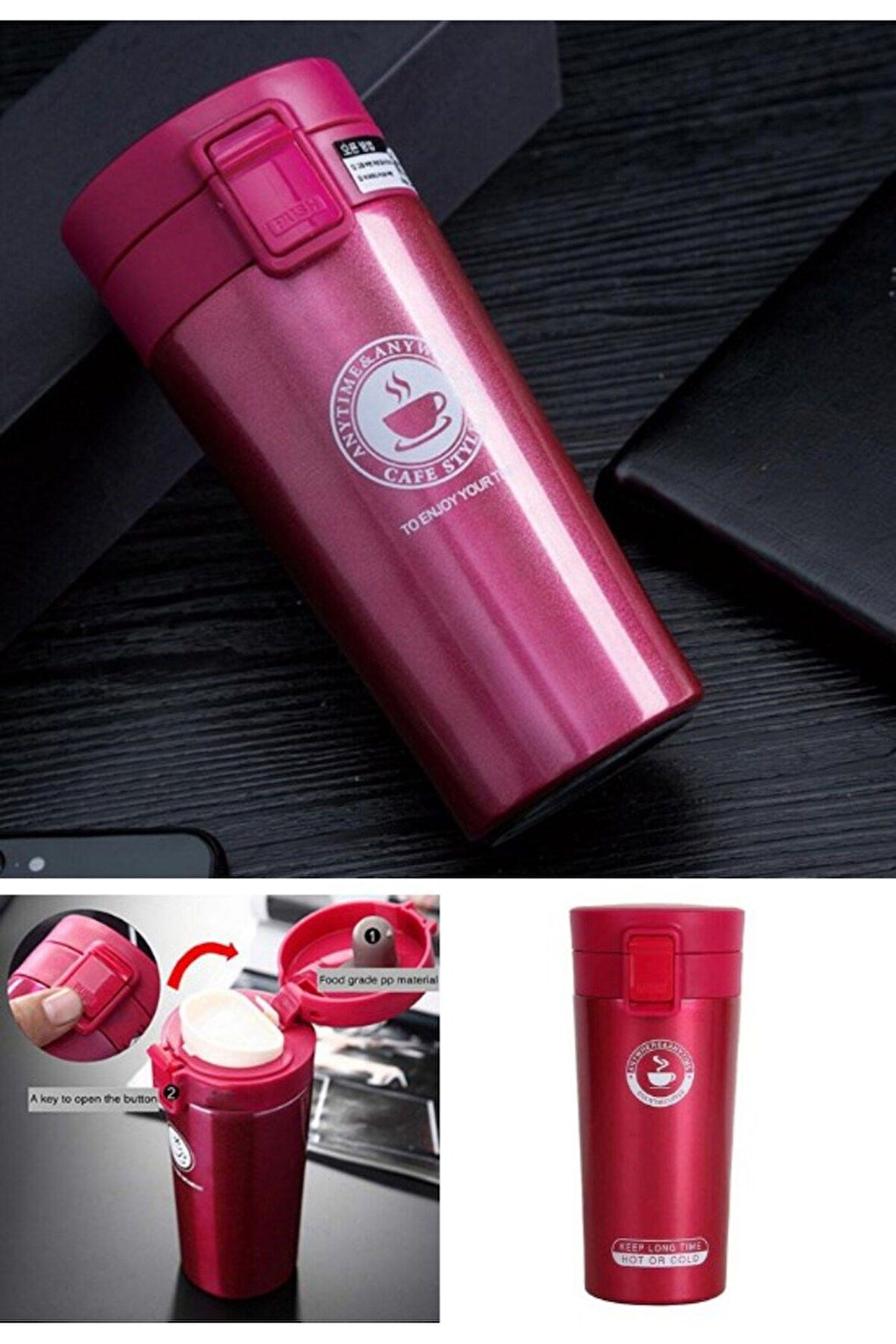 12 Saate Kadar Sıcak Soğuk Tutma Filtreli Çift Katmanlı Pembe Mug Termos SUS 304 380 ML