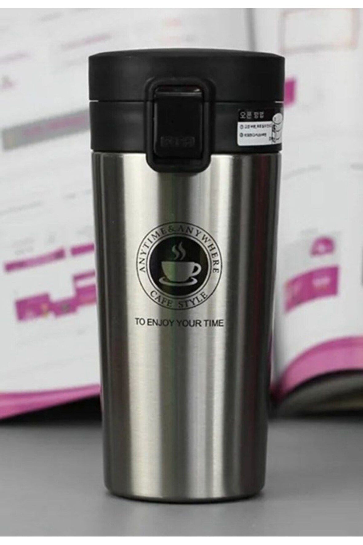 Gri Mug Termos 380 ML Çift Katmanlı Kamp Termosu 12 Saate Kadar Sıcak Soğuk Tutma Filtreli SUS 304