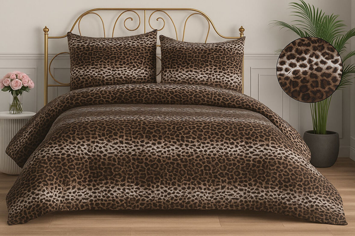 Leopar Desenli Yatak Örtüsü Takımı 230x250cm