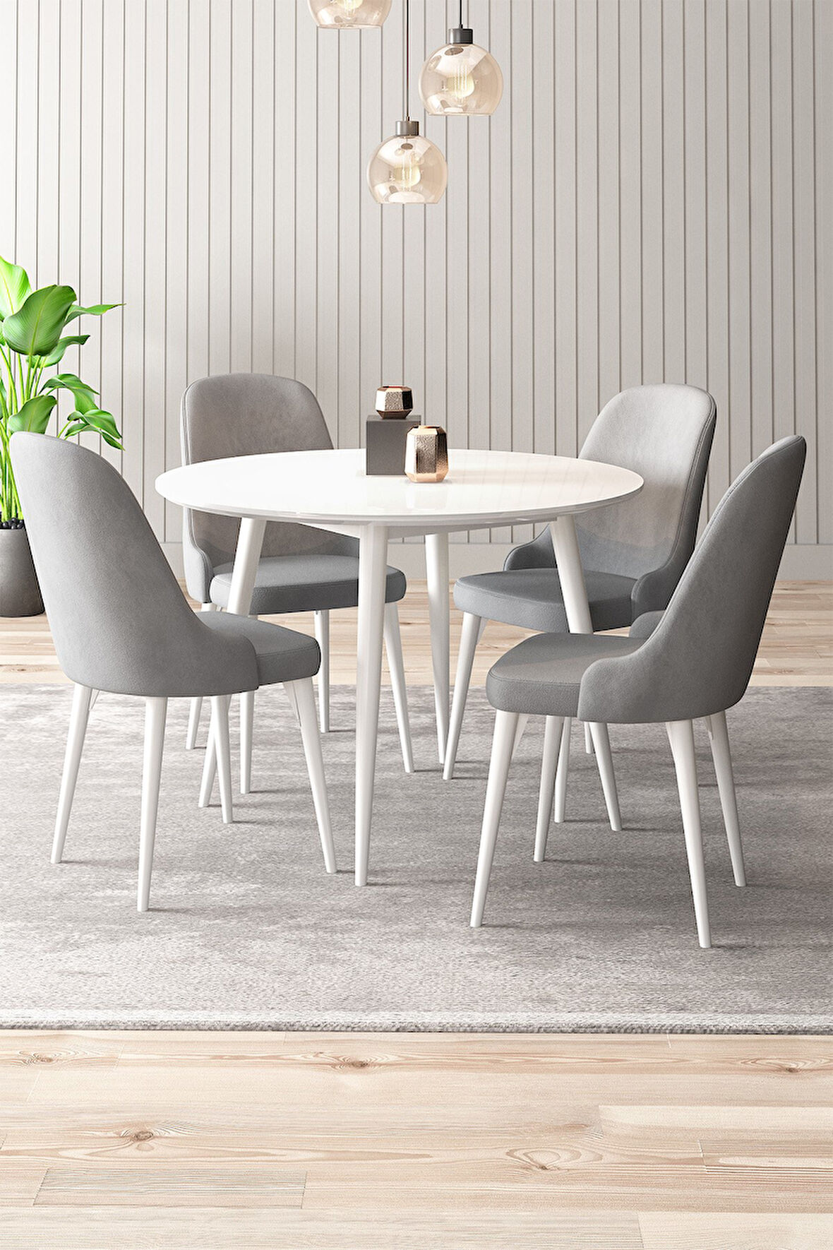 Adel Serisi 90x90 Beyaz MDF Mutfak Masa Takımı 4 Adet Sandalye 