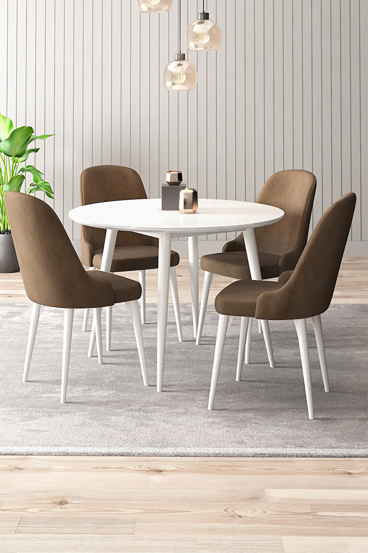 Adel Serisi 90x90 Beyaz MDF Mutfak Masa Takımı 4 Adet Sandalye 