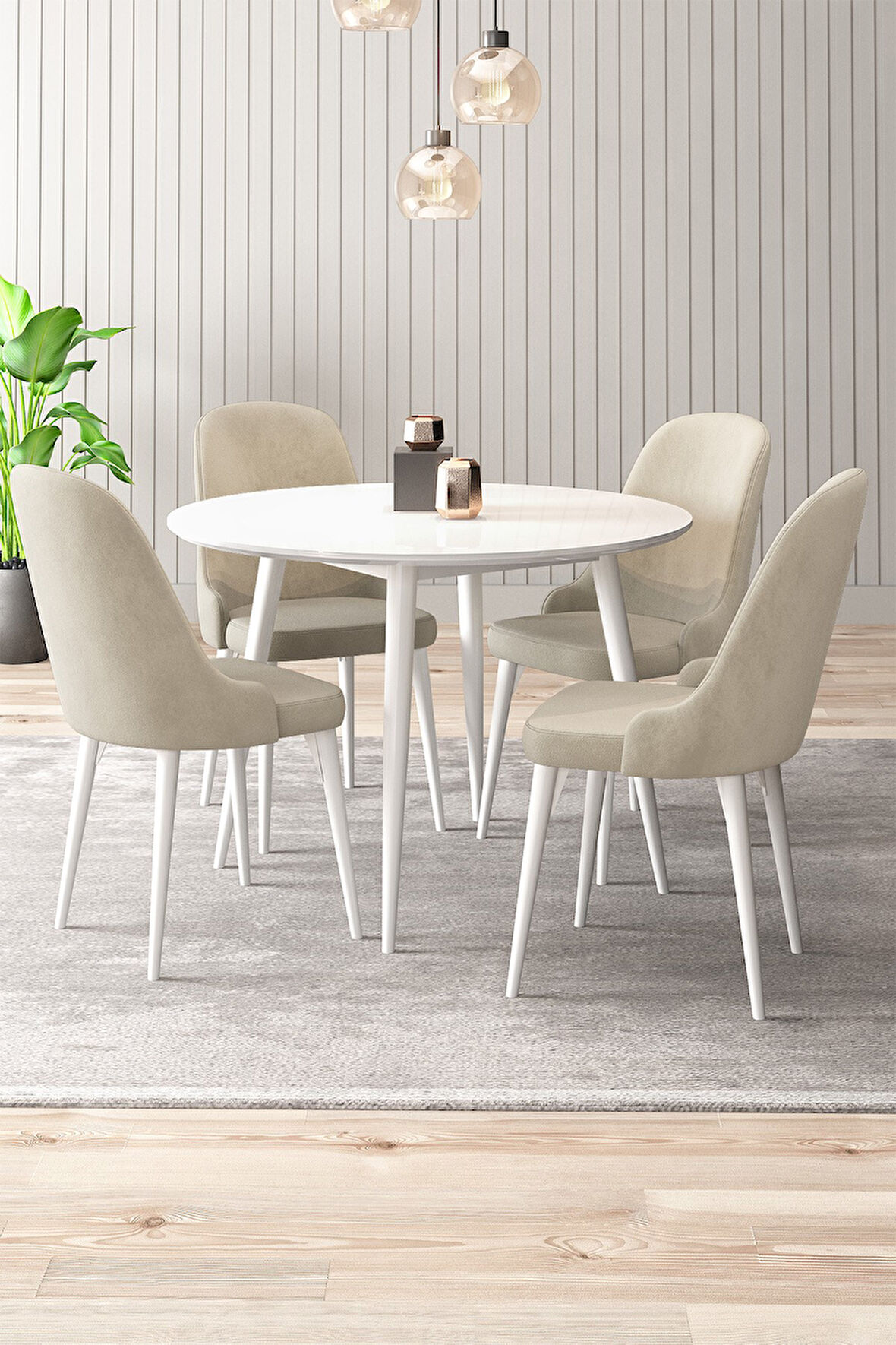 Adel Serisi 90x90 Beyaz MDF Mutfak Masa Takımı 4 Adet Sandalye 