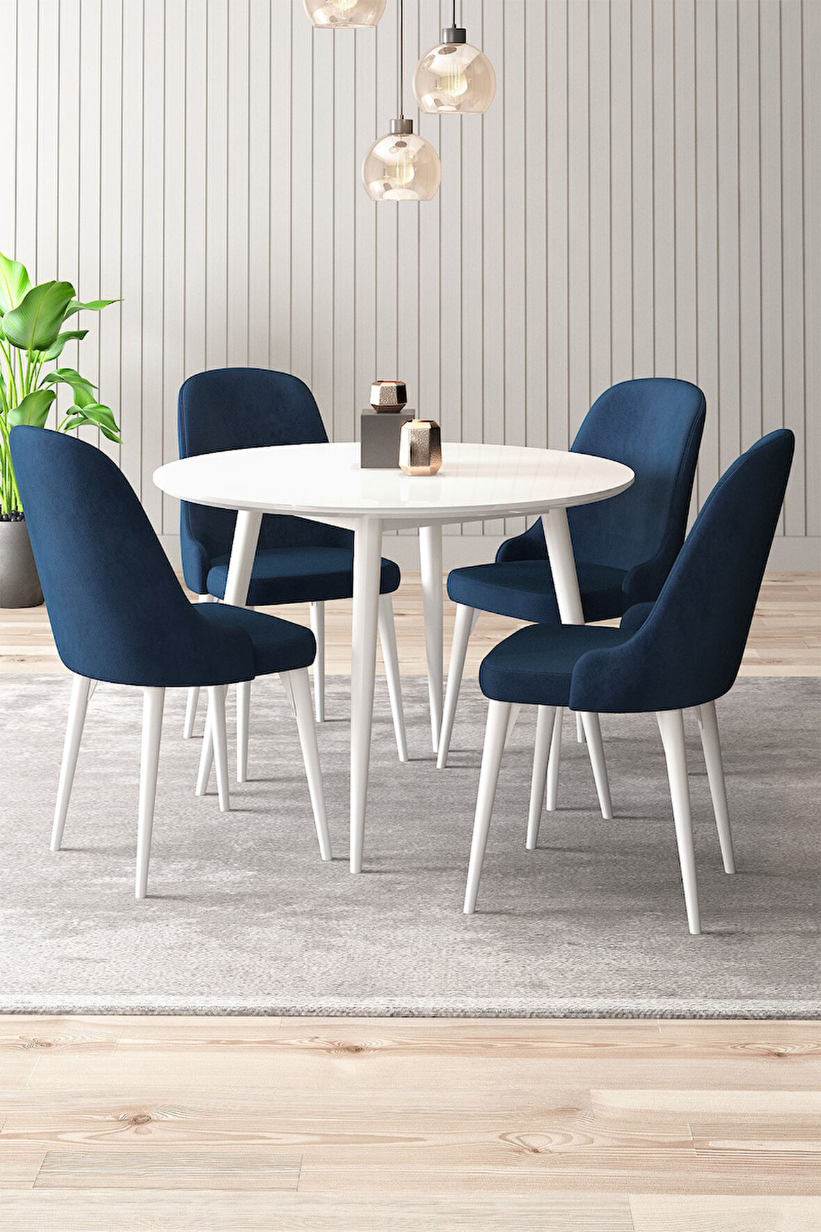 Adel Serisi 90x90 Beyaz MDF Mutfak Masa Takımı 4 Adet Sandalye 