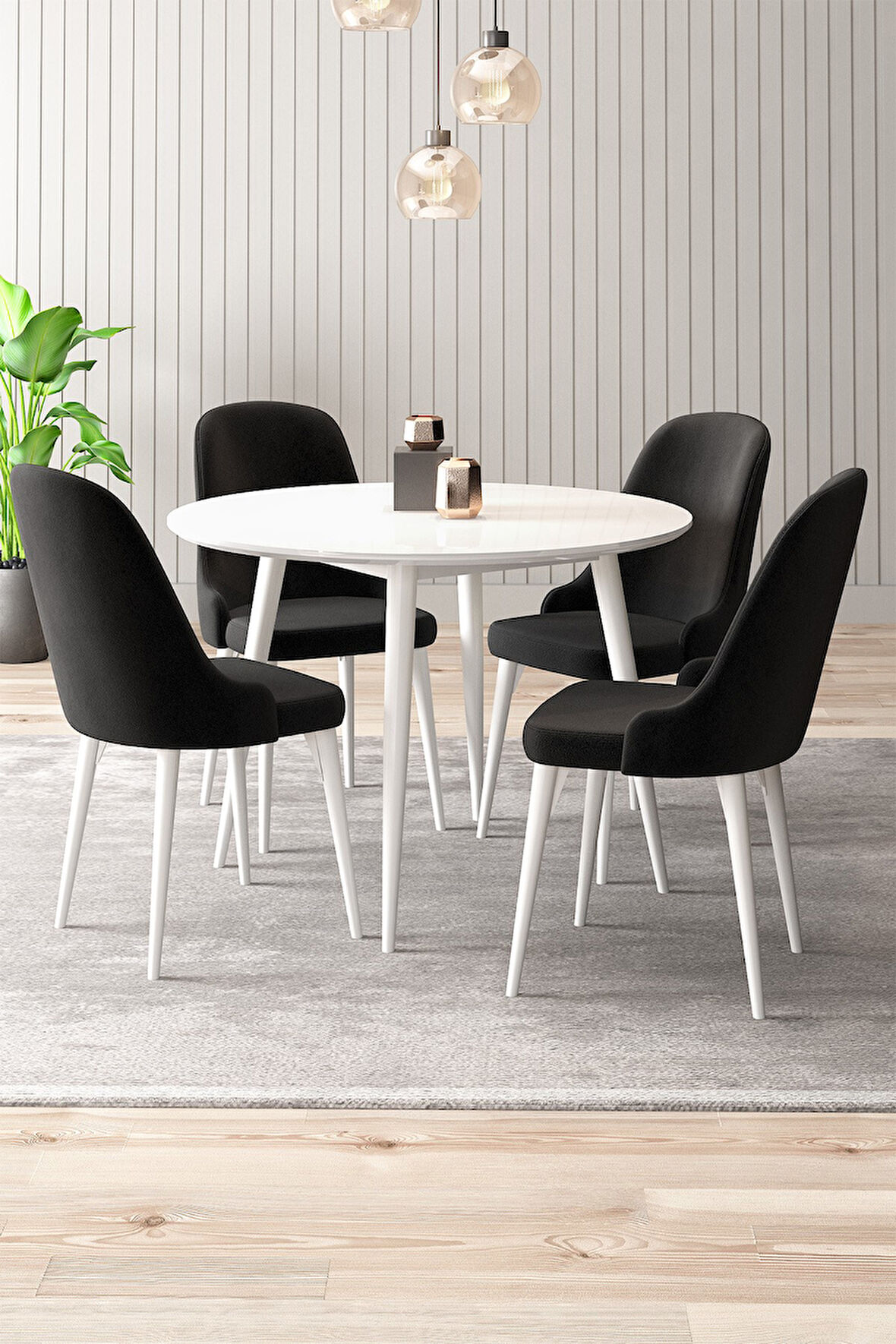 Adel Serisi 90x90 Beyaz MDF Mutfak Masa Takımı 4 Adet Sandalye 