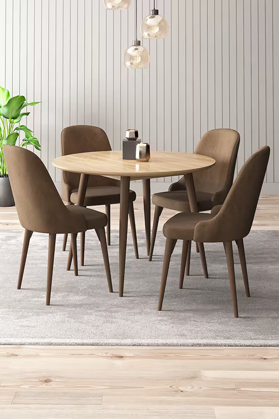 Adel Serisi 90x90 Atlantik Çam MDF Mutfak Masa Takımı 4 Adet Sandalye  