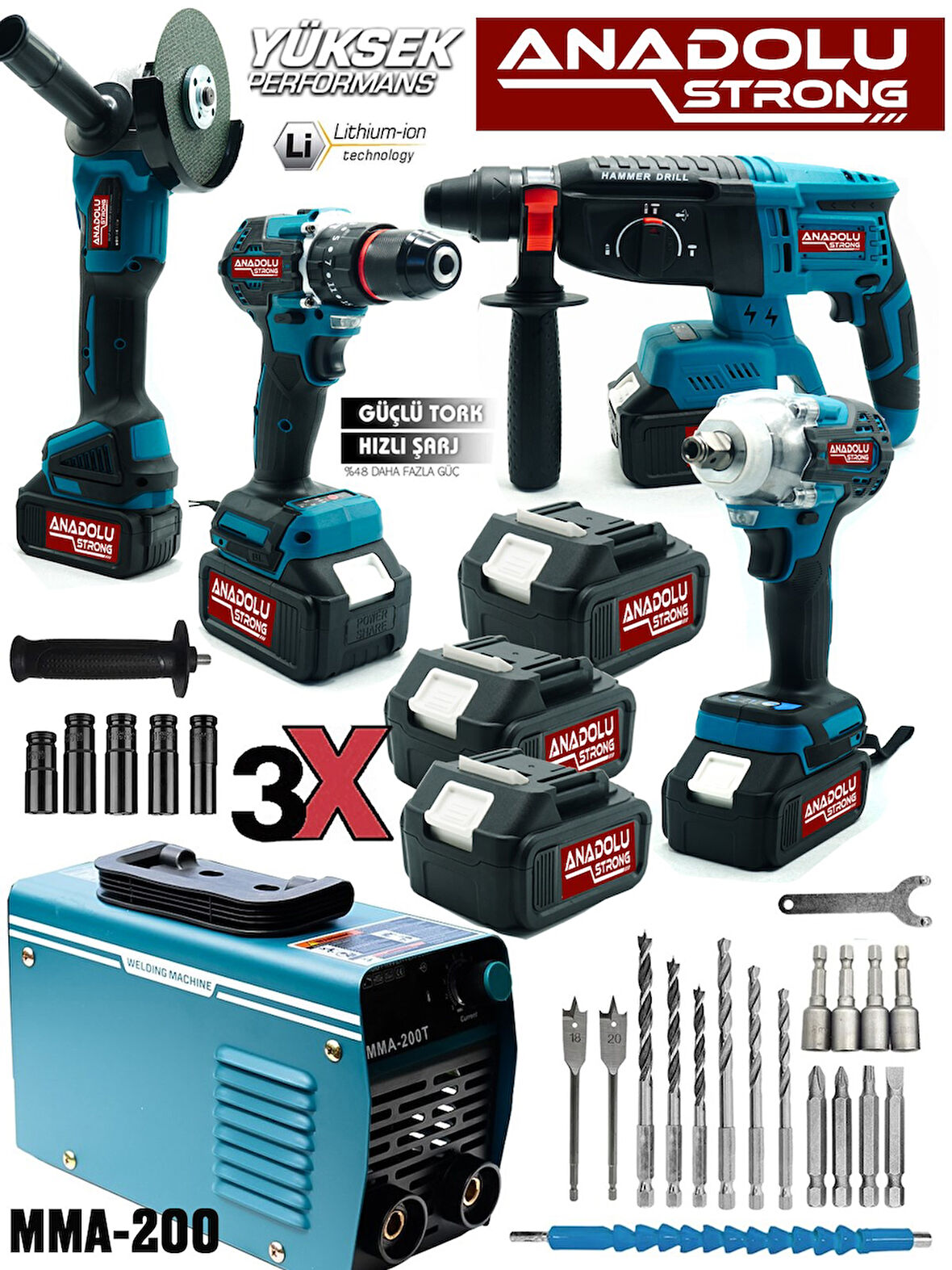 Anadolu Strong Tr-453 5'li Pro Set Kömürsüz Kırıcı Delici Matkap Vidalama Taşlama Bijon Sökme Kaynak