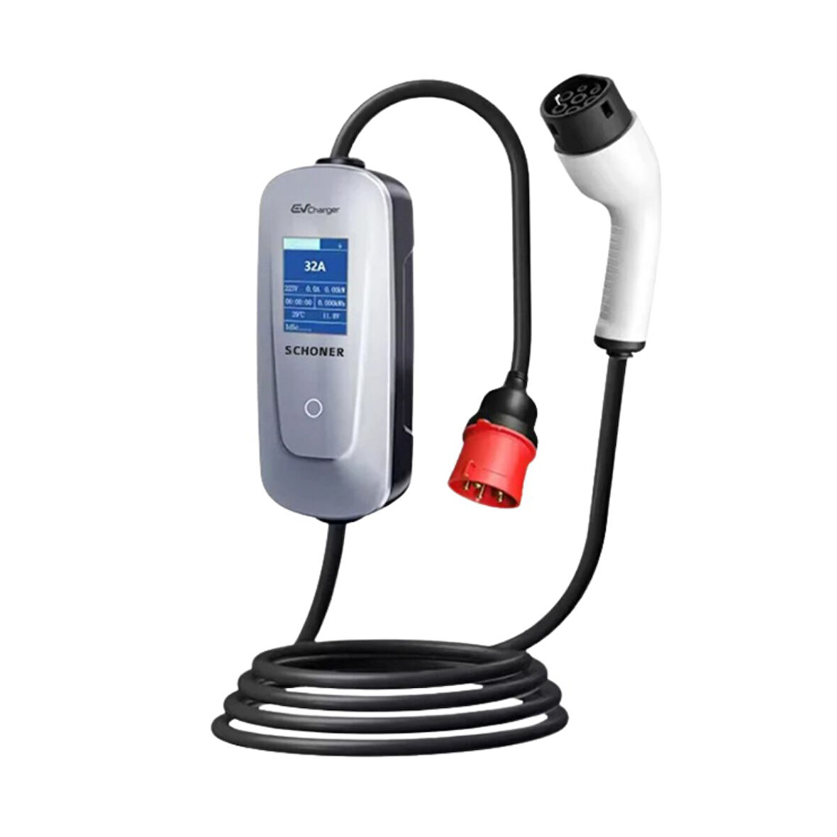 Schoner 22kW Taşınabilir Elektrikli Araç Şarj İstasyonu 5 Metre Tip2 Kablolu Wi-Fi/Bluetooth Mode C