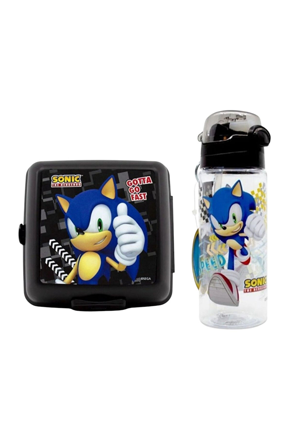Siyah Sonic Lisanslı 500 ml Matara Ve Dört Bölmeli Beslenme Kabı Seti