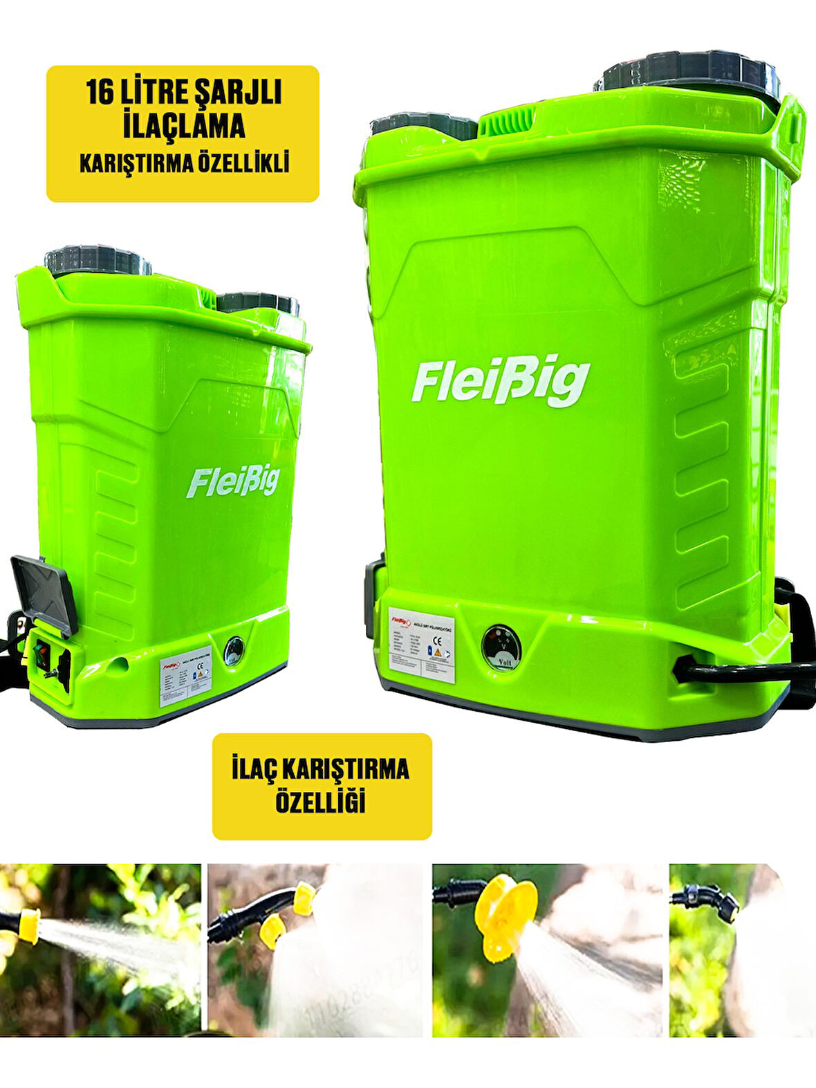 Germany Style Flebig Turbo Karıştırıcılı 16 Lt Şarjlı Sırt Tipi İlaç Pompası Akülü İlaçlama Makinesi