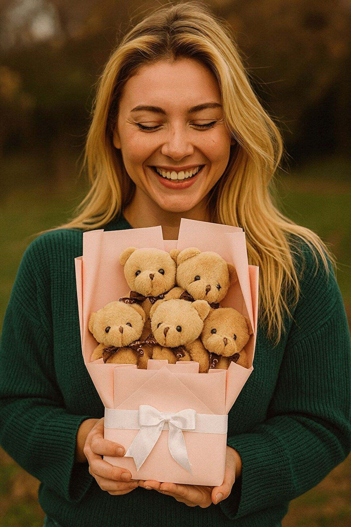 5’li Sevimli Kahverengi Peluş Ayıcıklar Buketi Sevgiliye Doğum Günü Özel Günler İçin Romantik Hediye