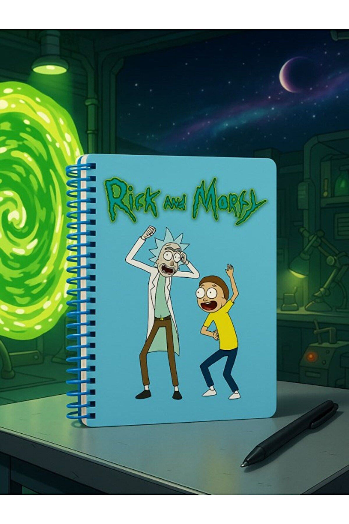 Öğrenci ve Ofis Kullanımı İçin Uygun Rick and Morty Temalı Spiralli Kareli Defter 80 Yaprak