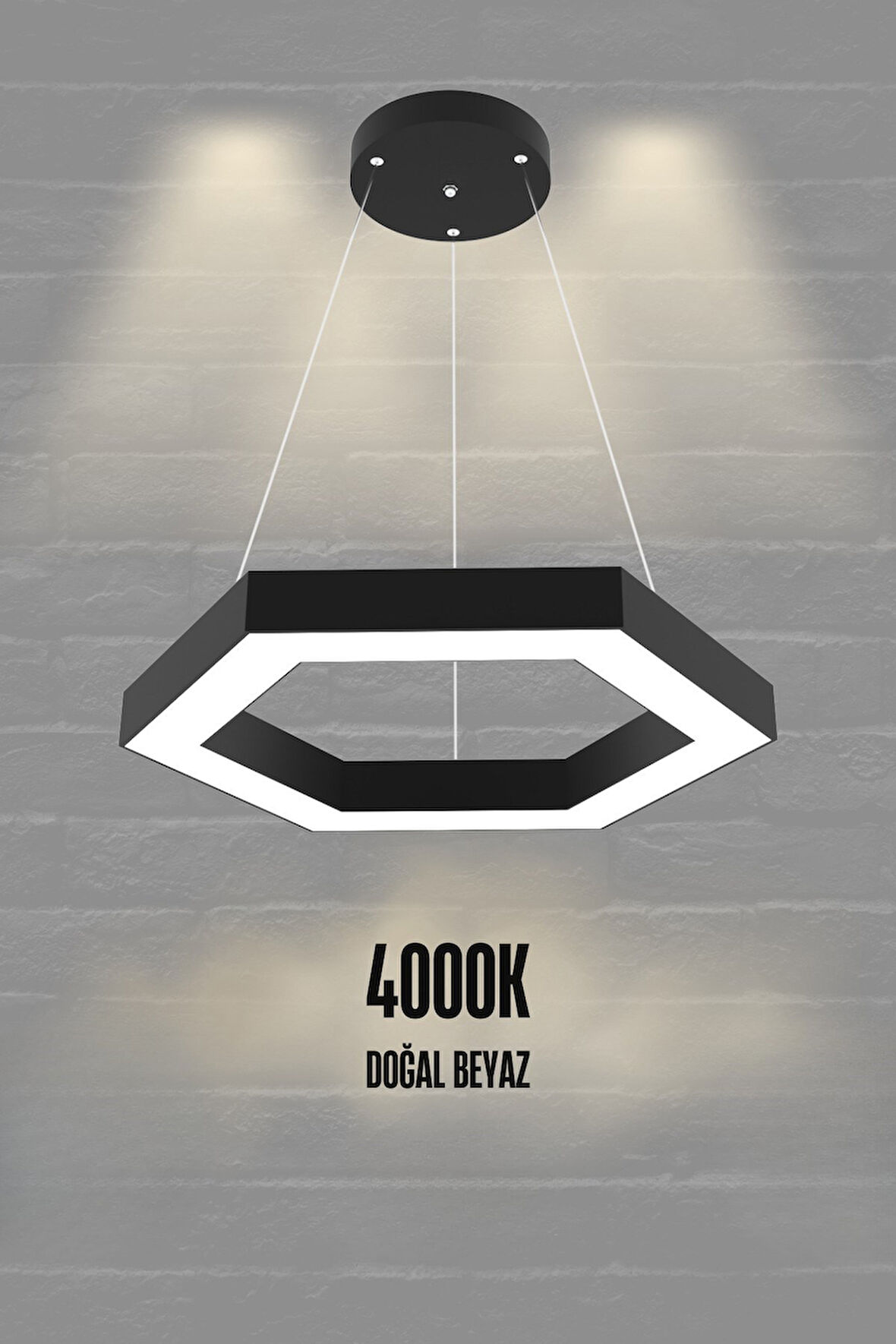 Hexagon ( Siyah Kasa, 4000k Işık Rengi ) Modern Led Avize, Salon, Mutfak, Oturma Yatak Odası Sarkıt