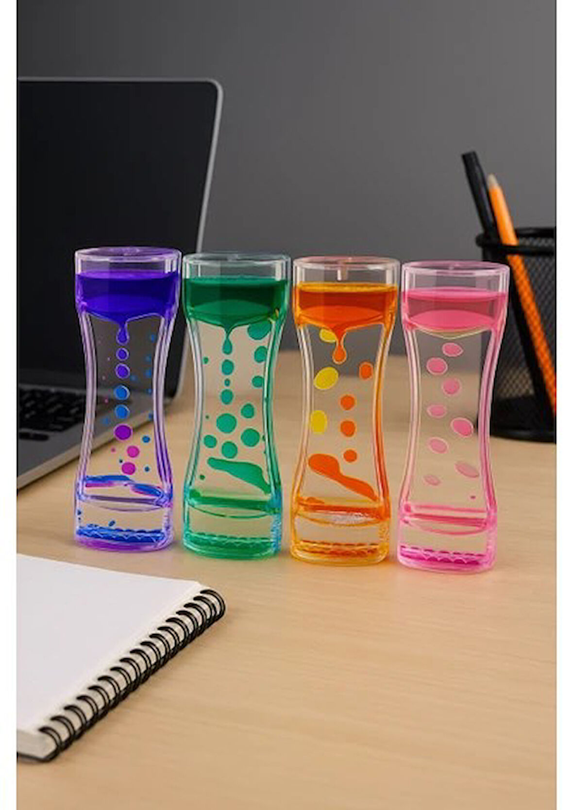 1 Adet Eğlenceli Rahatlatıcı Damla Akışlı Renkli Sıvı Kum Saati Ofis Ev İçin Dekoratif Masa Oyuncağı