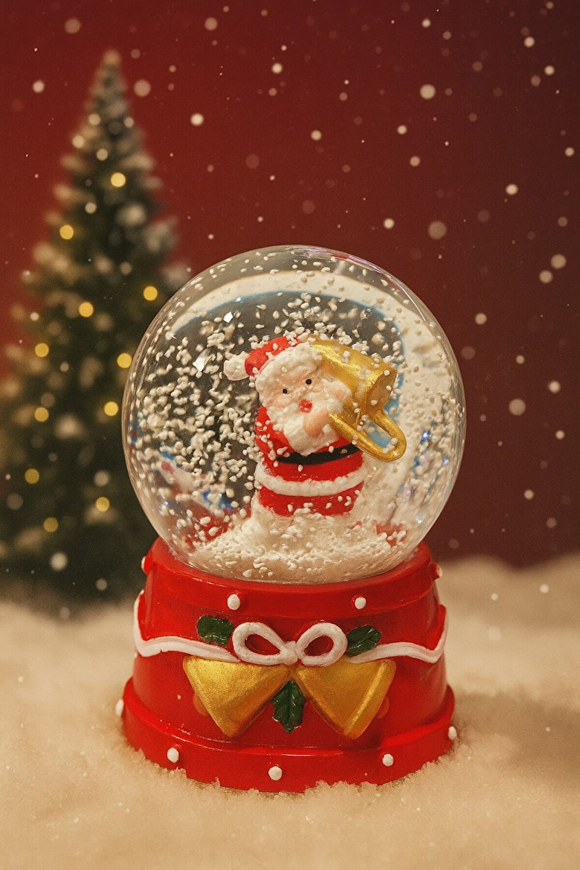 Yeni Yılın En Güzel Hediyesi 2026 Yılbaşı Santa Trompetli Noel Baba Temalı Led Işıklı 9CM Kar Küresi