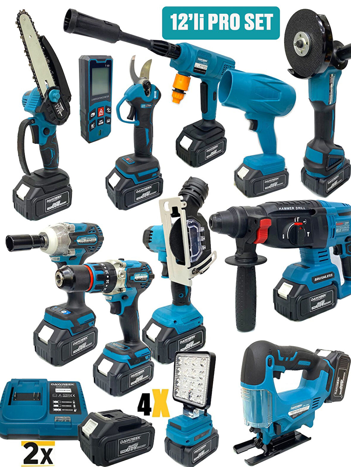 Germany Style DawreekTech 12'li Şarjlı Set Jet Üfleme-Matkap-Taşlama-Budama Makas-Testere-Yıkama-Dek