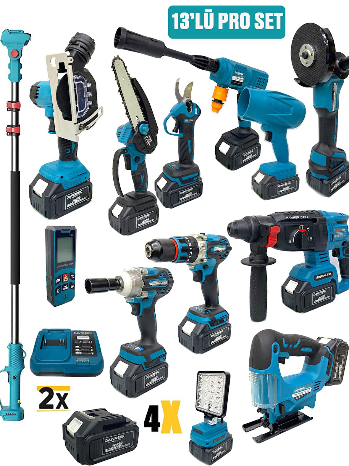 Germany Style DawreekTech 13'Lü Teleskopik Set Kömürsüz Matkap-Taşlama-Üflem-,Bijon Sökme-Testere-Ma