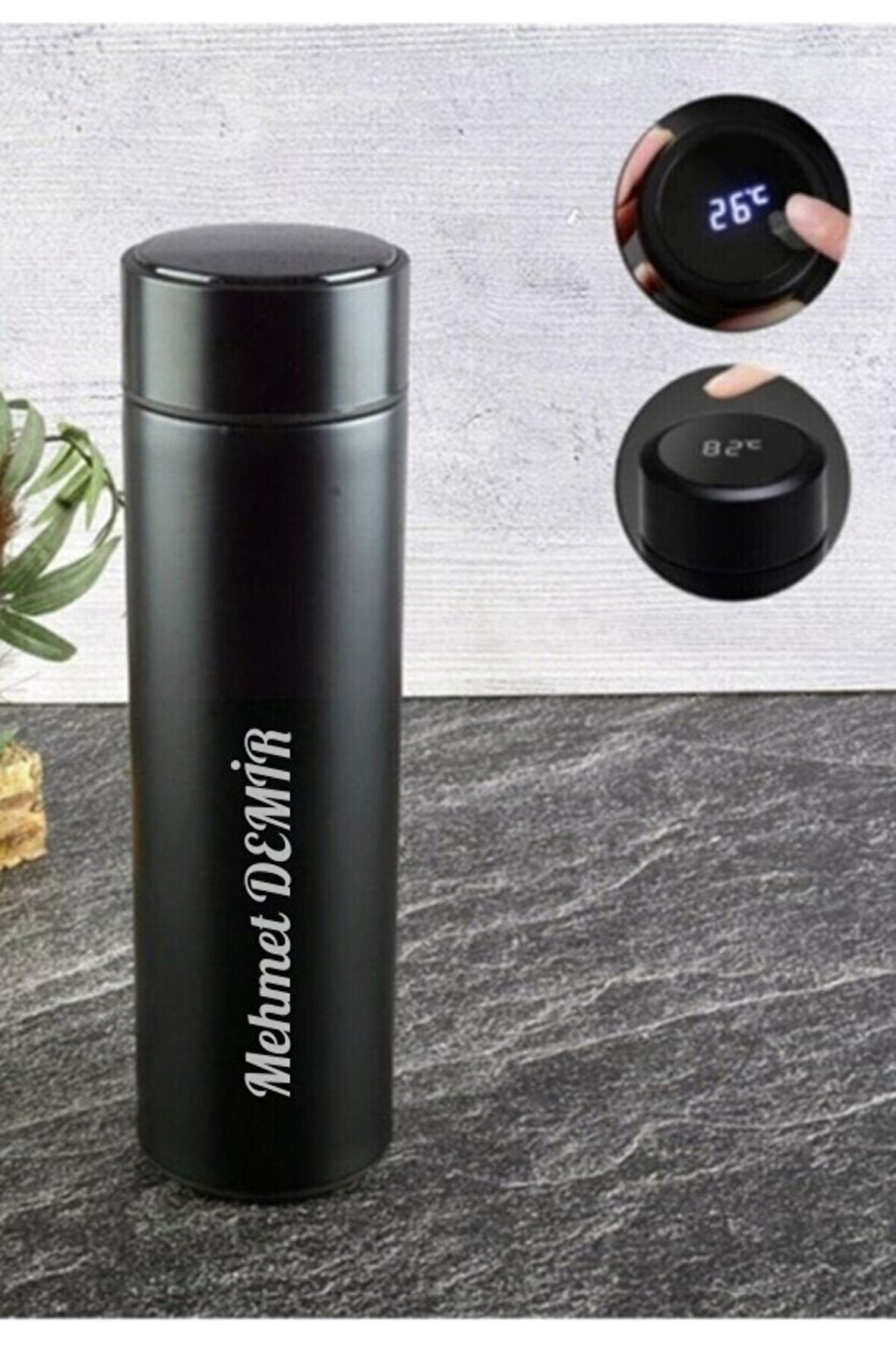 Kişiye Özel İsim Yazılı Dijital Ekran Lazer İşlemeli Paslanmaz Çelik Sıcak Soğuk İçecek Termos 500ML