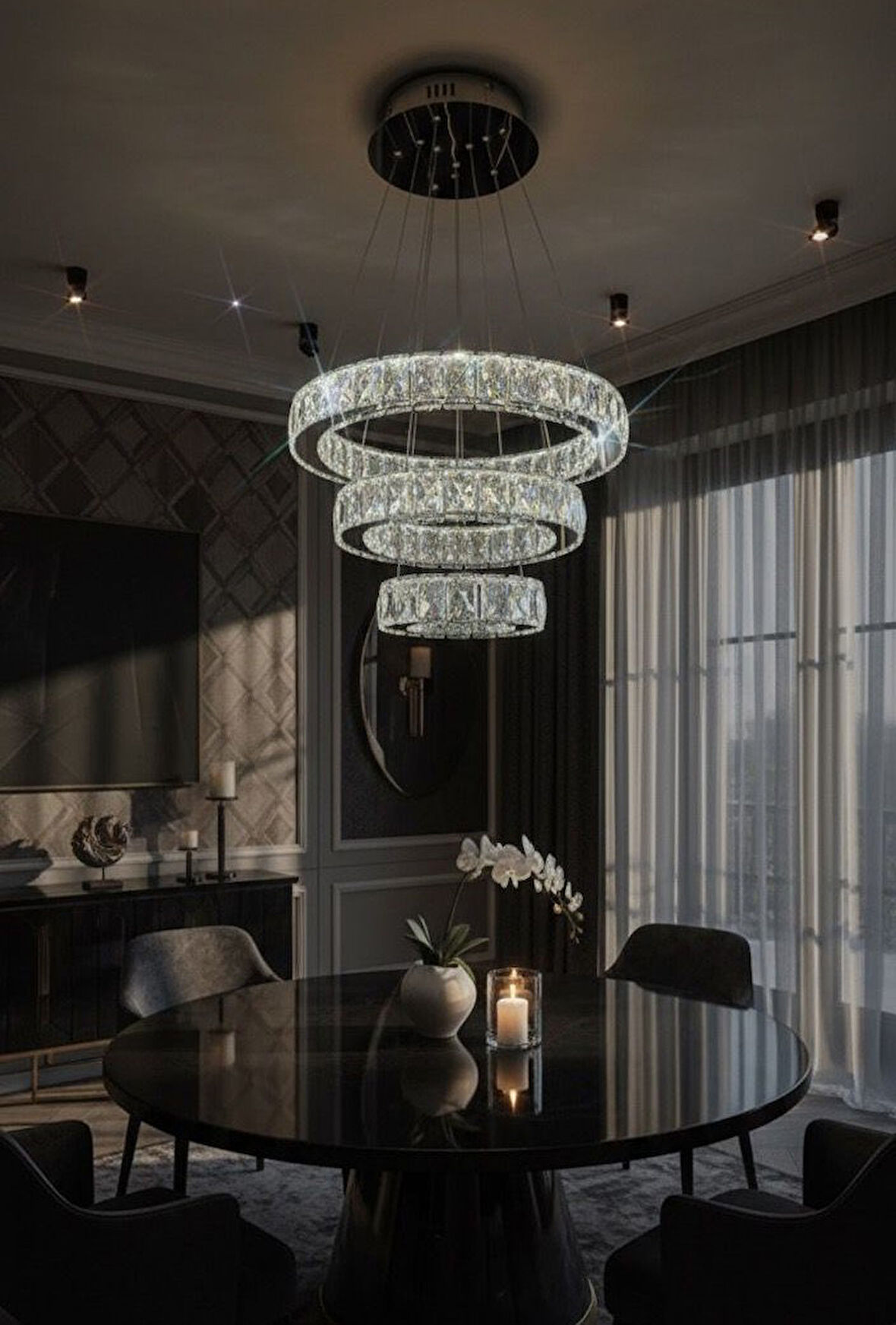 GN GEN AYDINLATMA Plaket Kristal Taş Işlemeli Krom Paslanmaz Ledli 20-30-40 cm kumandalı