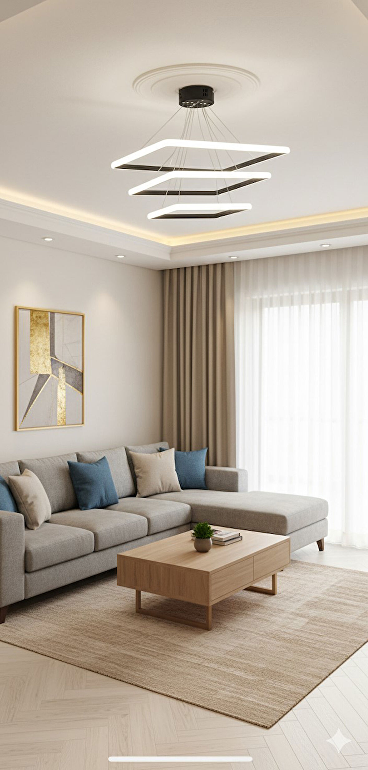 GN GEN AYDINLATMA Modern Kare Siyah Kasa Günışığı Led Avize