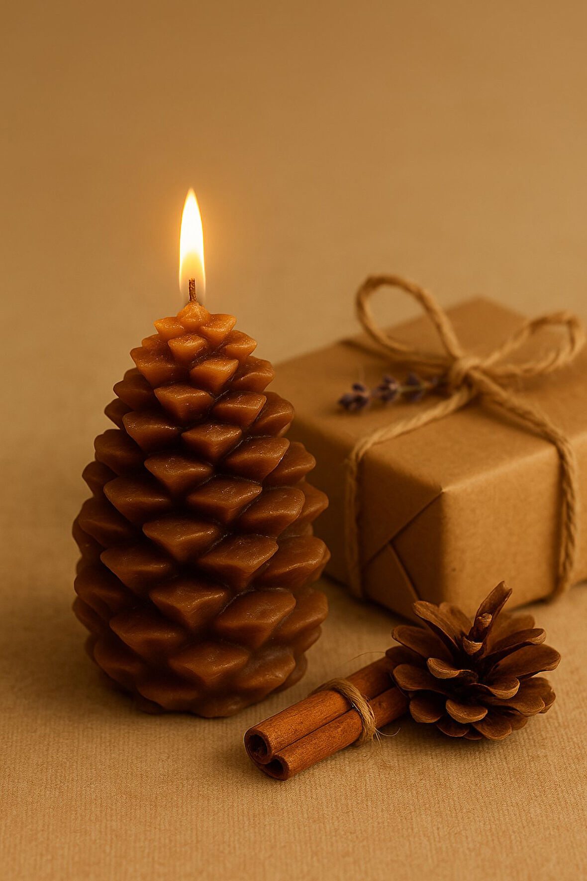 Yeni Yıl  Noel Kozalak Temalı Mum - Yılbaşı Sofra Süsü Dekorasyon El Yapımı Kozalak Mum 10 cm