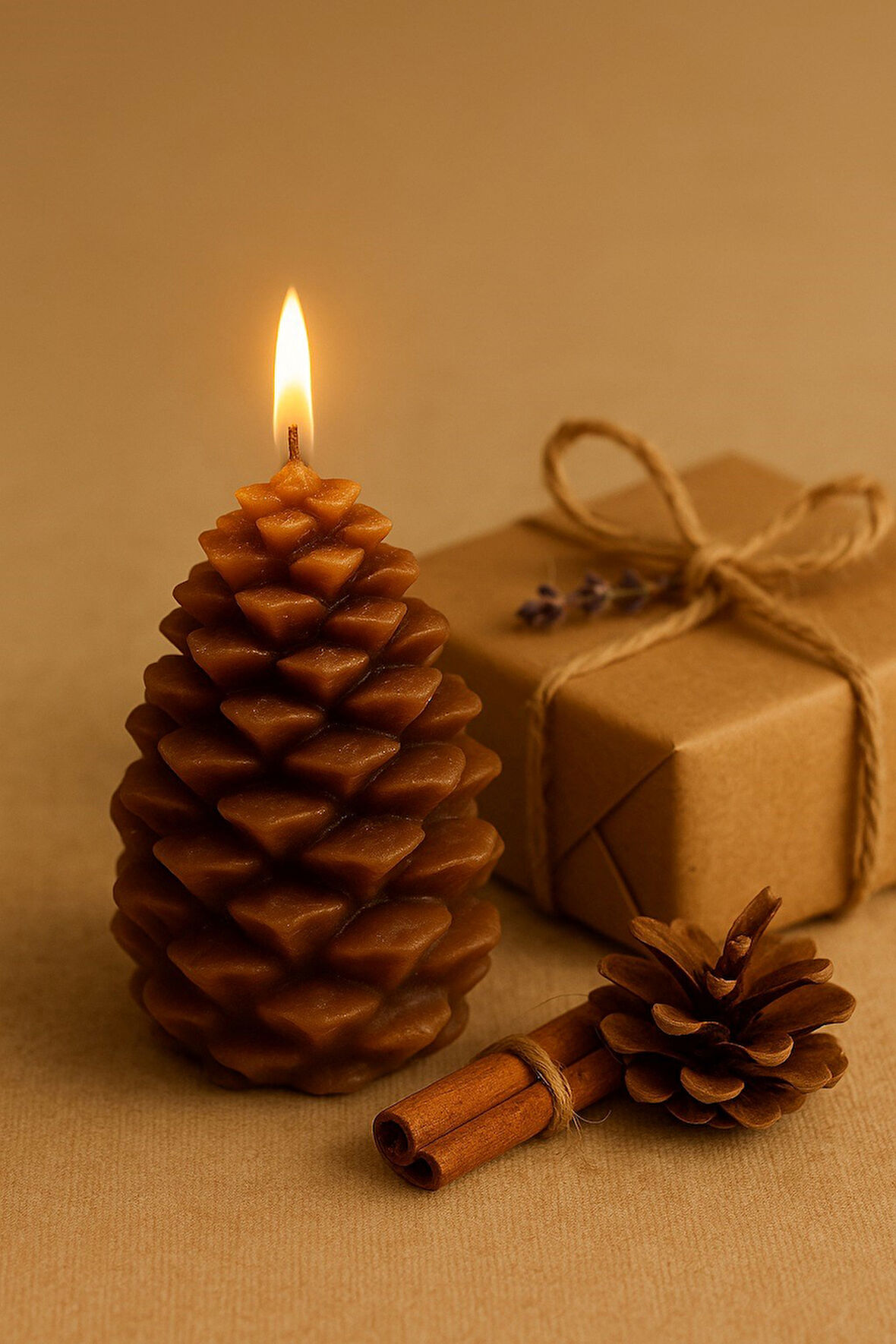 Romantik Ortam Işığı Rustik Dekor Kozalak Şekilli Mum El Yapımı Doğal Çam Kozalağı Mum Hediye 10x7CM