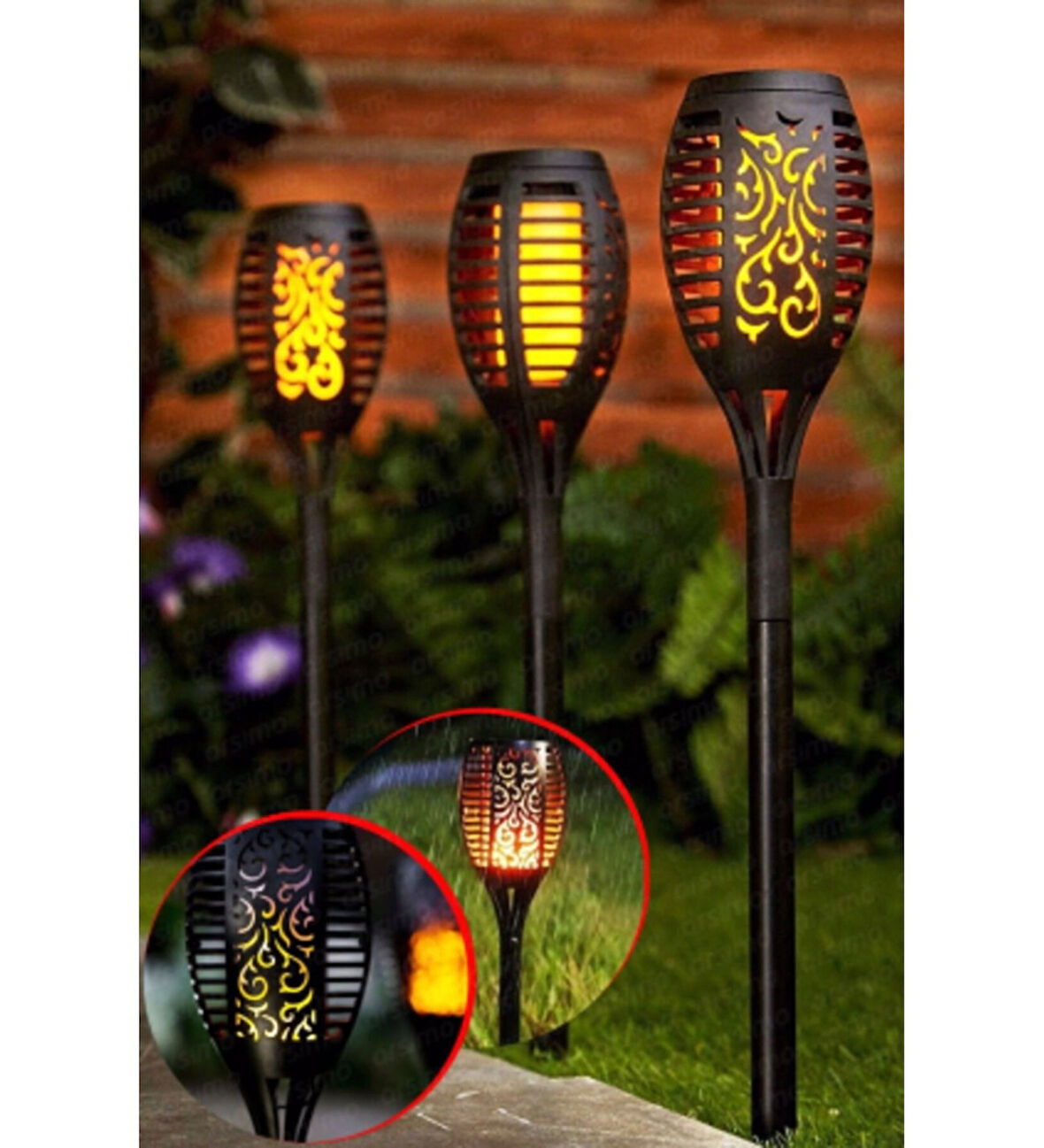 3 Adet Güneş Enerjili Solar Alev Efektli Meşale Lambası Bahçe Yürüyüş Yolu Aydınlatması Dekor LED
